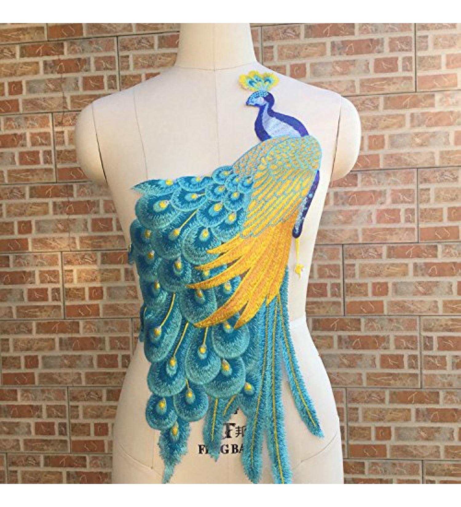 Embroidered Peacock Sewing Patch - Bright Blue Color - 23.5 x 13.4 - 1 Piece - Buy Online on GoSupps.com