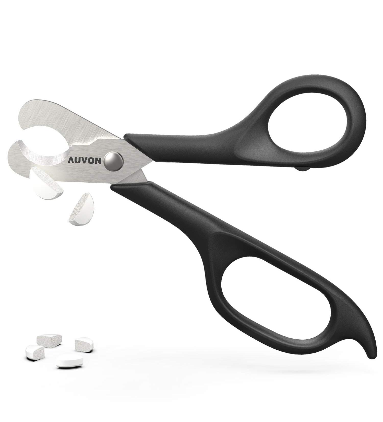 AUVON Scissors-Shaped Pill Cutter - Sharp Blade Pill Splitter for Precise Medication Division - Black - Buy Online on GoSupps.com