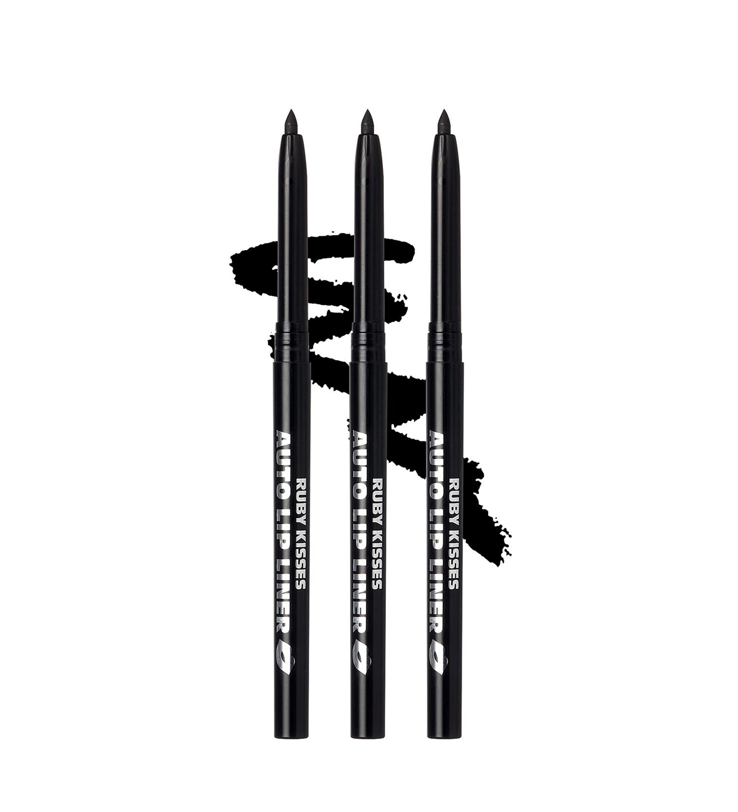 Ruby Kisses Auto Lip Liner Pencil - Long Lasting & Smooth Application - 3 Pack (Black) - Buy Online on GoSupps.com