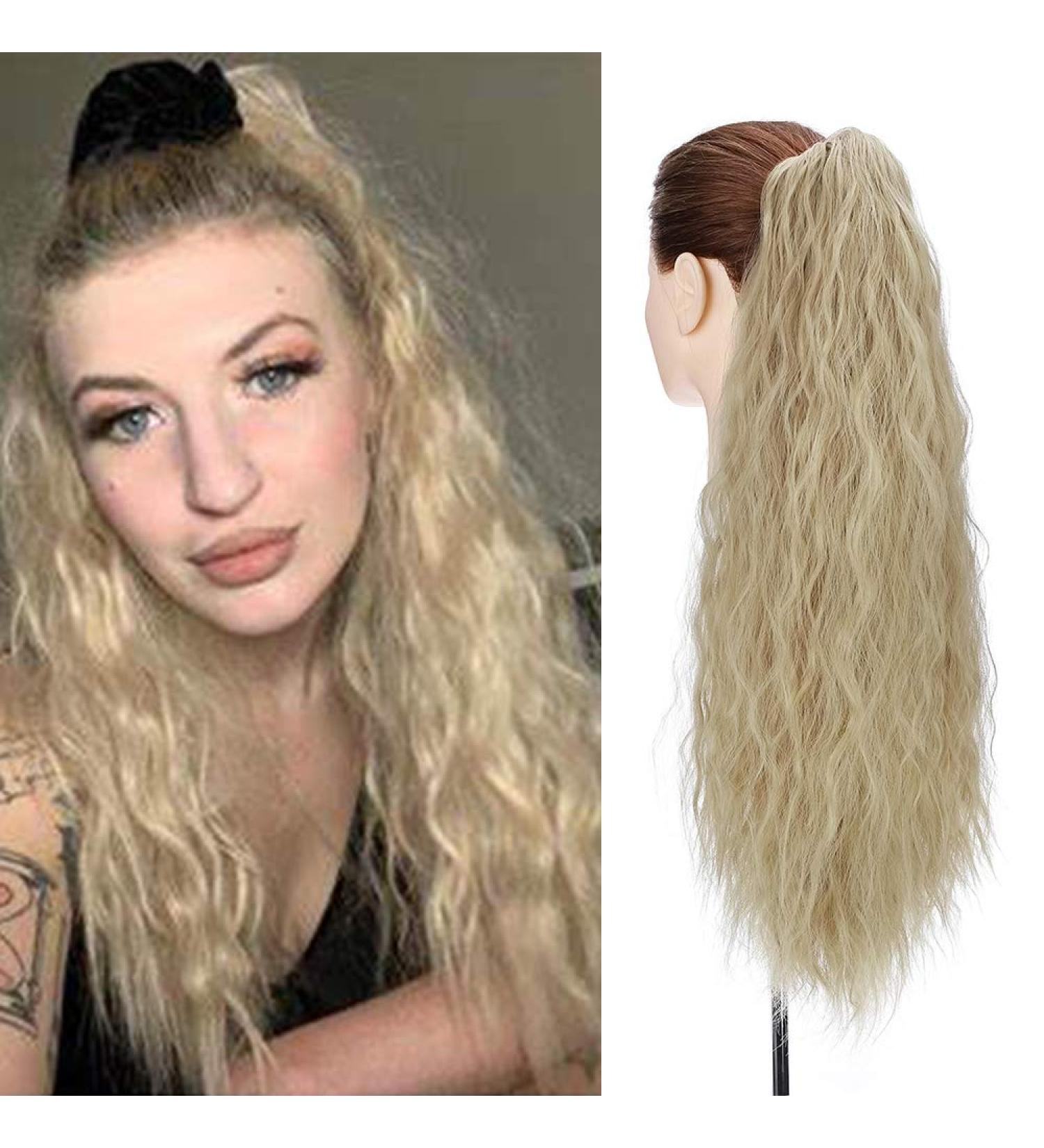 24" Long Ponytail Extensions Yaki Synthetic Claw Clip in Pony Tails Corn Wave Ponytail Curly Hairpiece for Women Ash Blond 24inch (Pack of 1) Yaki-Ash Blond - Buy Online on GoSupps.com