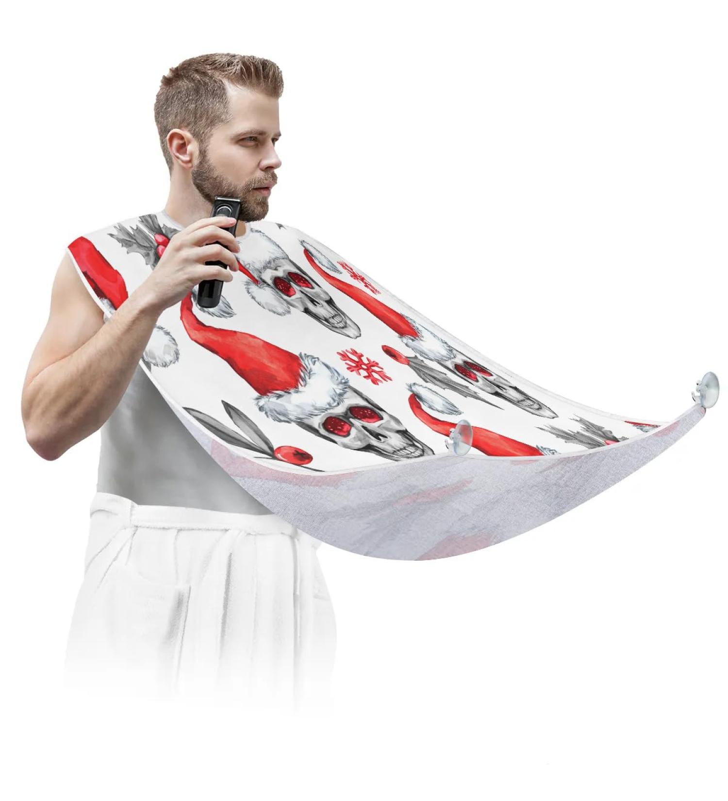 Skeleton Christmas Hat Beard Bib Apron | Non-Stick Waterproof Hair Catcher for Men | Shaving & Trimming Grooming Cloth with Suction Cups | Perfect Gifts for Men - Buy Online on GoSupps.com