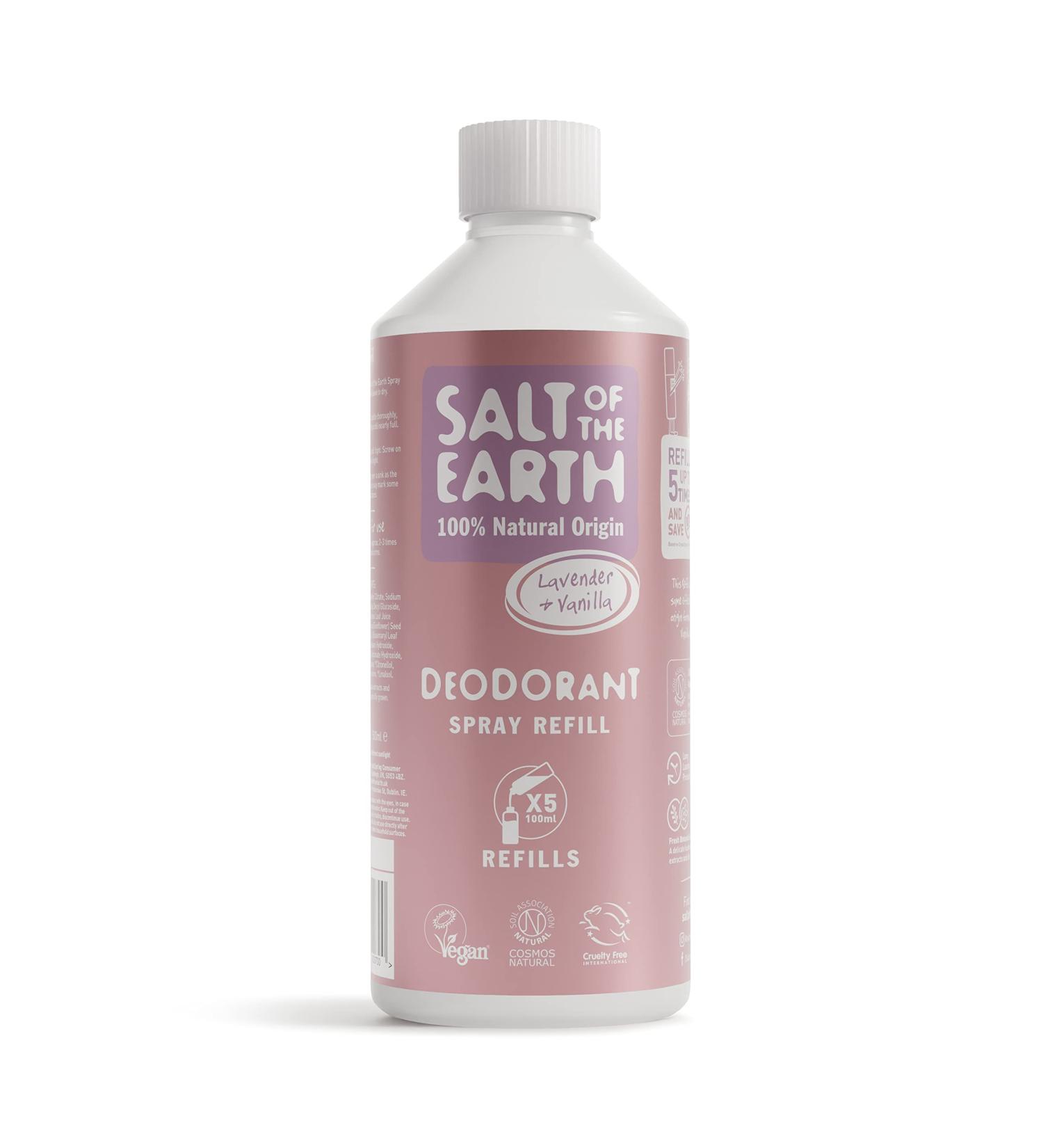 Salt of the Earth - Natural Deodorant Spray Refill - Certified Natural Vegan Long Lasting Protection Leaping Bunny Approved Made in the UK - 500ml (Lavender & Vanilla) Lavender & Vanilla 500 ml (Pack of 1) - Buy Online on GoSupps.com