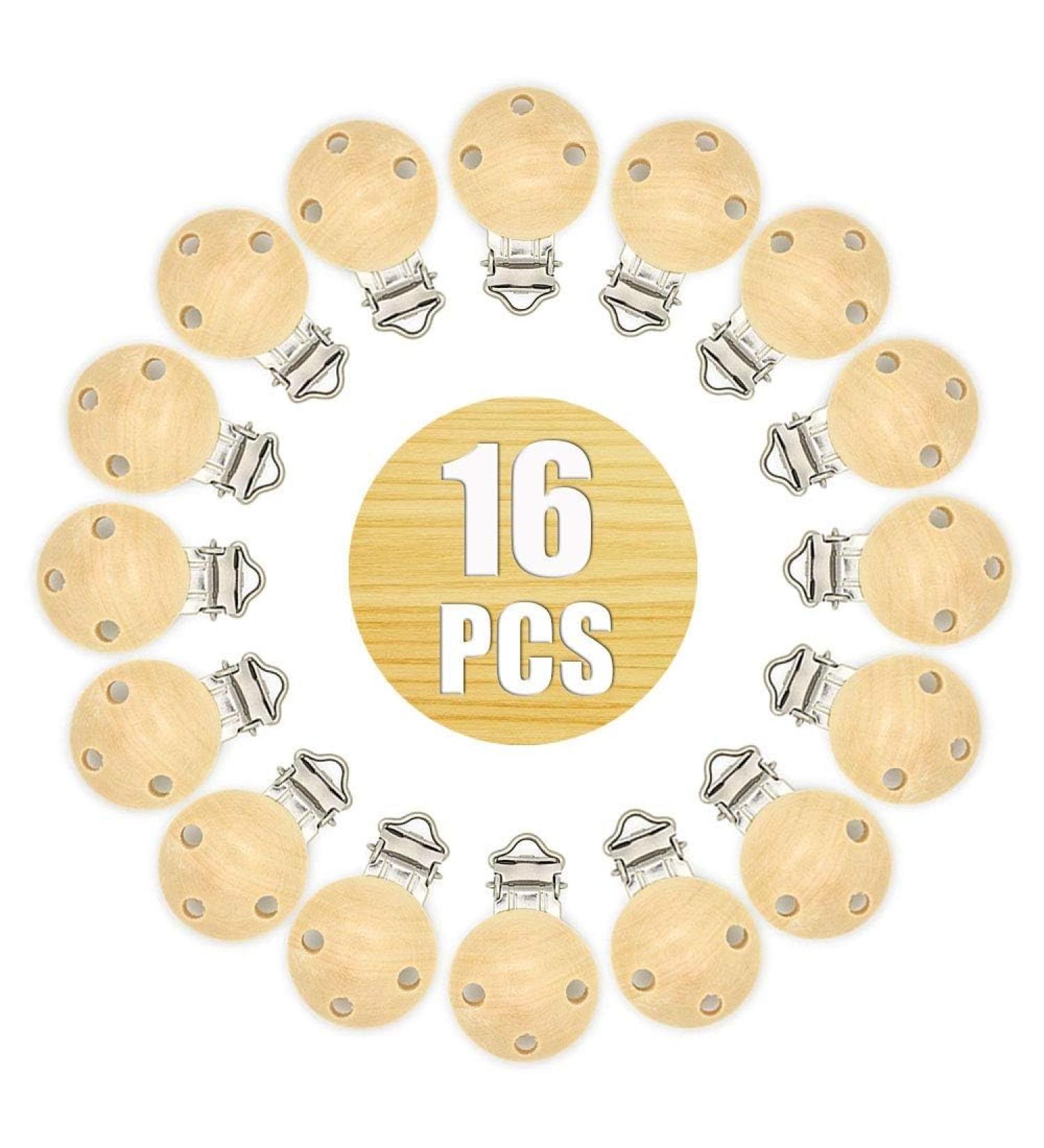 Artestar Wooden Pacifier Clip Set - 16 Piece Baby Pacifier Chain Accessories | Safe & Stylish Clips for Children - Buy Online on GoSupps.com