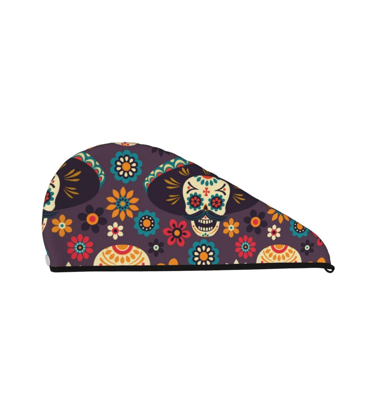 Microfiber Hair Drying Cap - Skulls & Flowers | Soft Quick-Dry Towel Wrap for Curly Long & Thick Hair - Buy Online on GoSupps.com