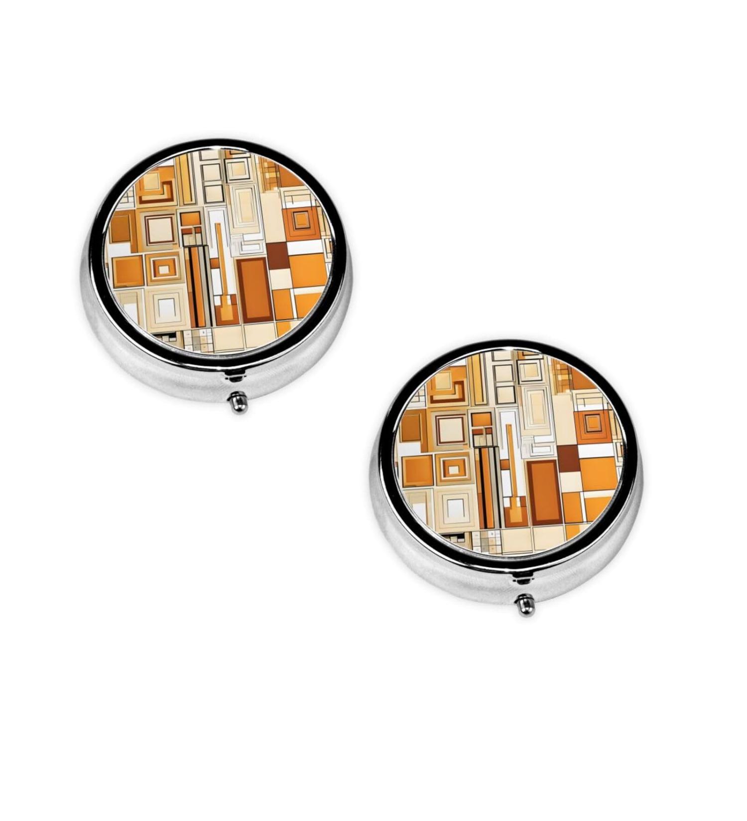Mid Century Modern Round Pill Box | 3 Compartment Portable Travel Organizer for Medicine Vitamins & Tablets - Decorative Mini Pocket Case - Buy Online on GoSupps.com