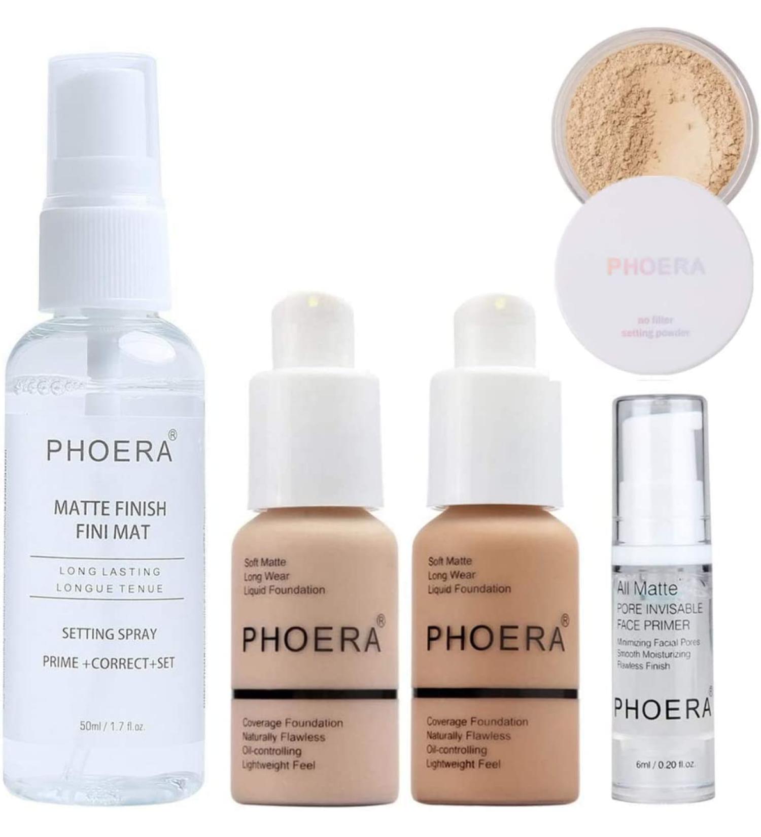 Phoera Cover Make Up Foundation Set - Matte Airbrush Foundation Makeup Primer Setting Powder & Spray for Flawless Finish | Shop Internationally - Buy Online on GoSupps.com