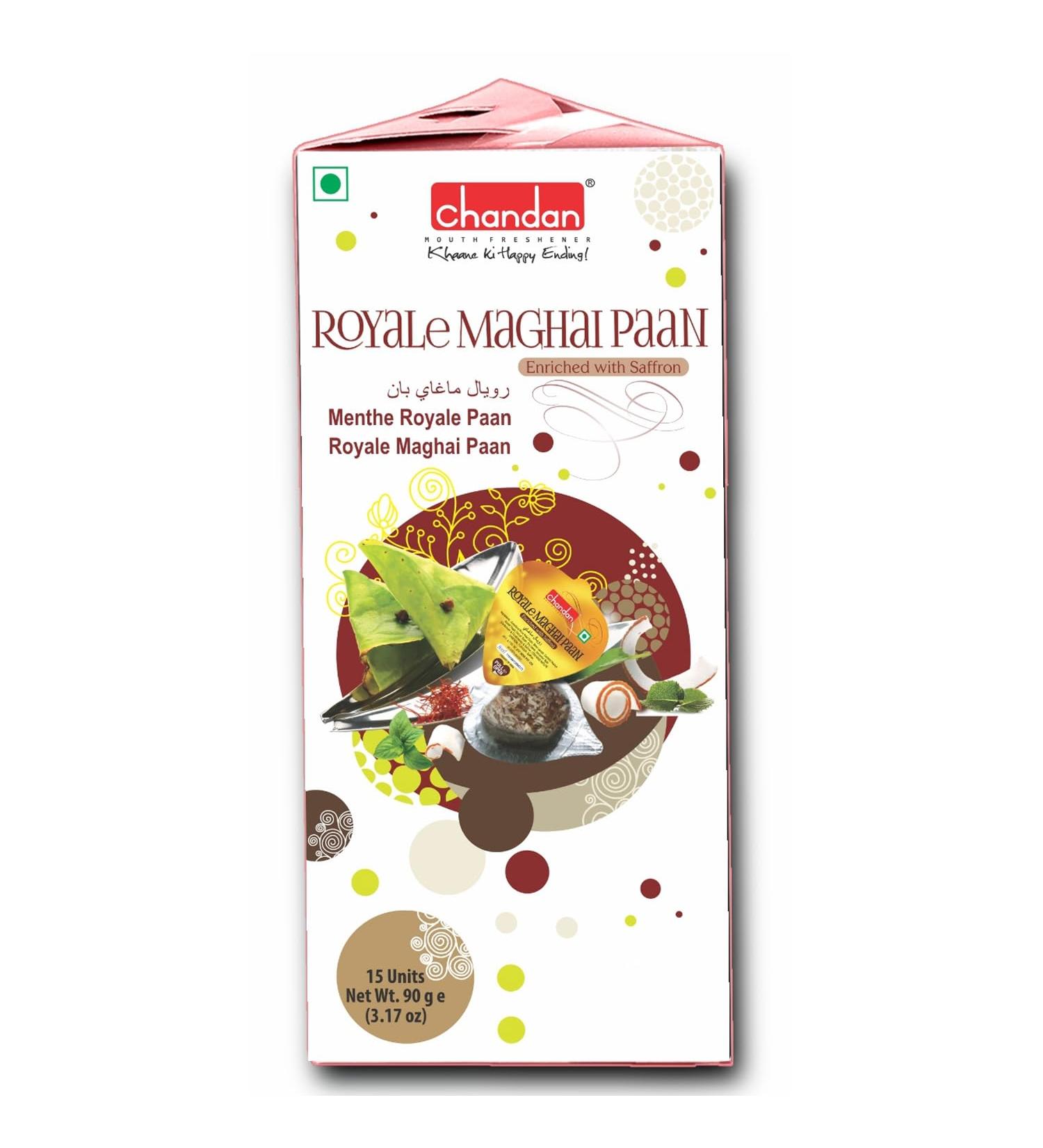 Kajal Chandan Maghai Paan - Supari-Free Menthe Royale Sweet Mukhwas - Hygienically Packaged 1x15 Units 3.7 oz - Authentic Indian Paan for International Shipping - Buy Online on GoSupps.com