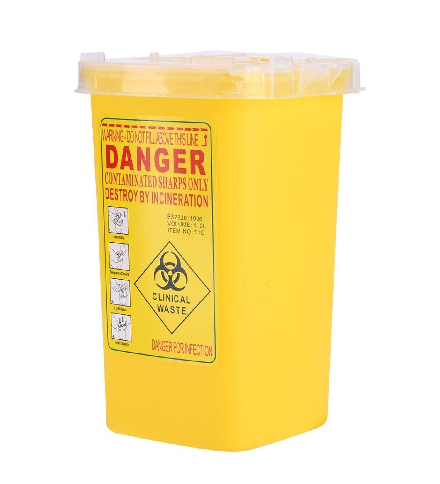 Tattoo Plastic Sharps Container 1L - Biohazard Needle Disposal Waste Box (YELLOW) - Buy Online on GoSupps.com