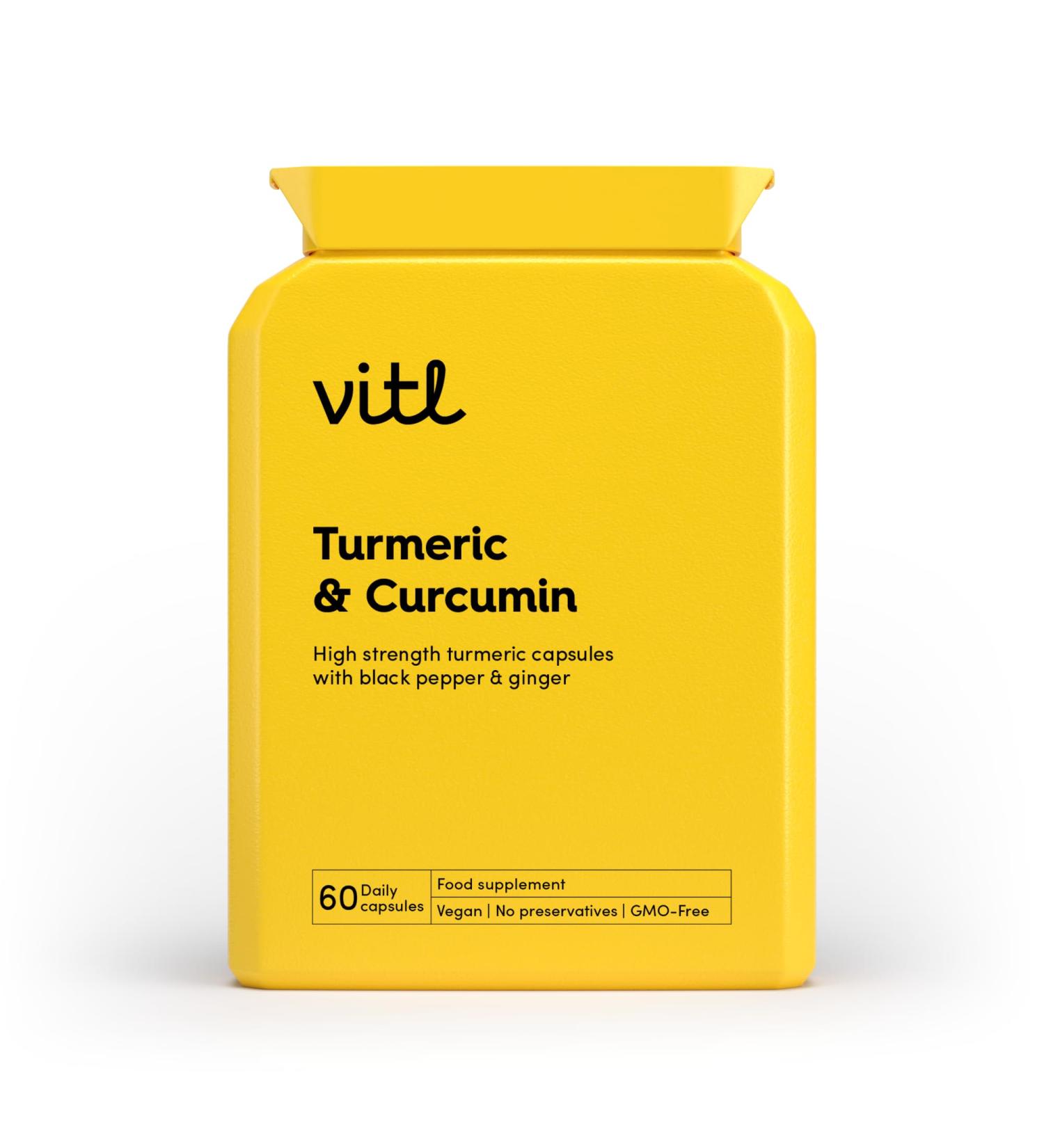 Vitl Turmeric & Curcumin Daily Supplement - 60 High Strength Capsules with 95% Curcuminoids - Support for Joint Flexibility & Mobility - with Black Pepper & Ginger for Maximum Absorption Turmeric & Curcumin 60 count (Pack of 1) - Buy Online on GoSupps.com