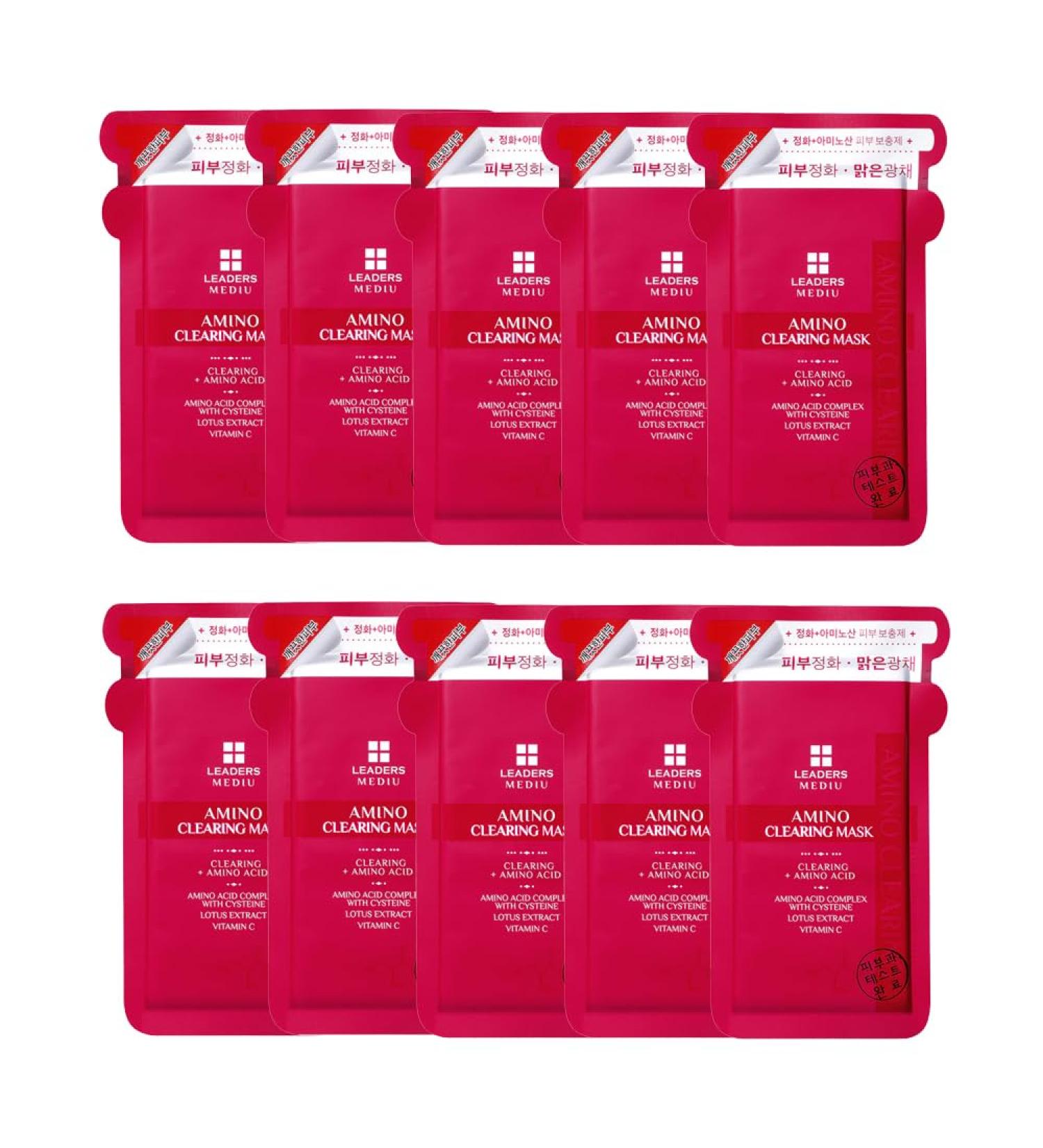 Leaders Mediu Amino Brightening Facial Sheet Mask - Vitamin C & Lotus Extract for Acne Scars Hyperpigmentation & Dark Spots - 10 Count - Buy Online on GoSupps.com