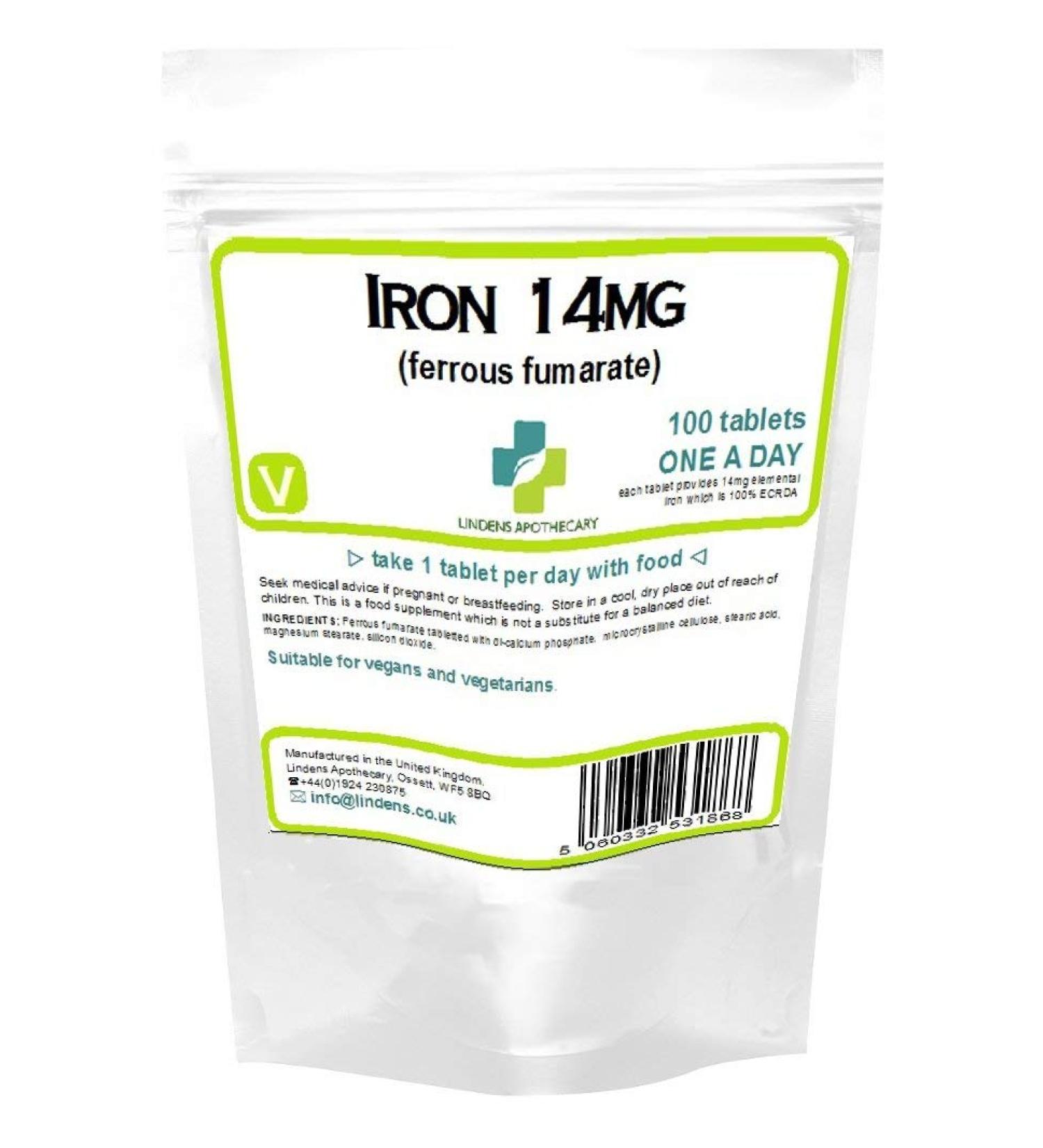 Lindens Iron Tablets 14mg One a Day 100 Tablets (Ferrous Fumarate)