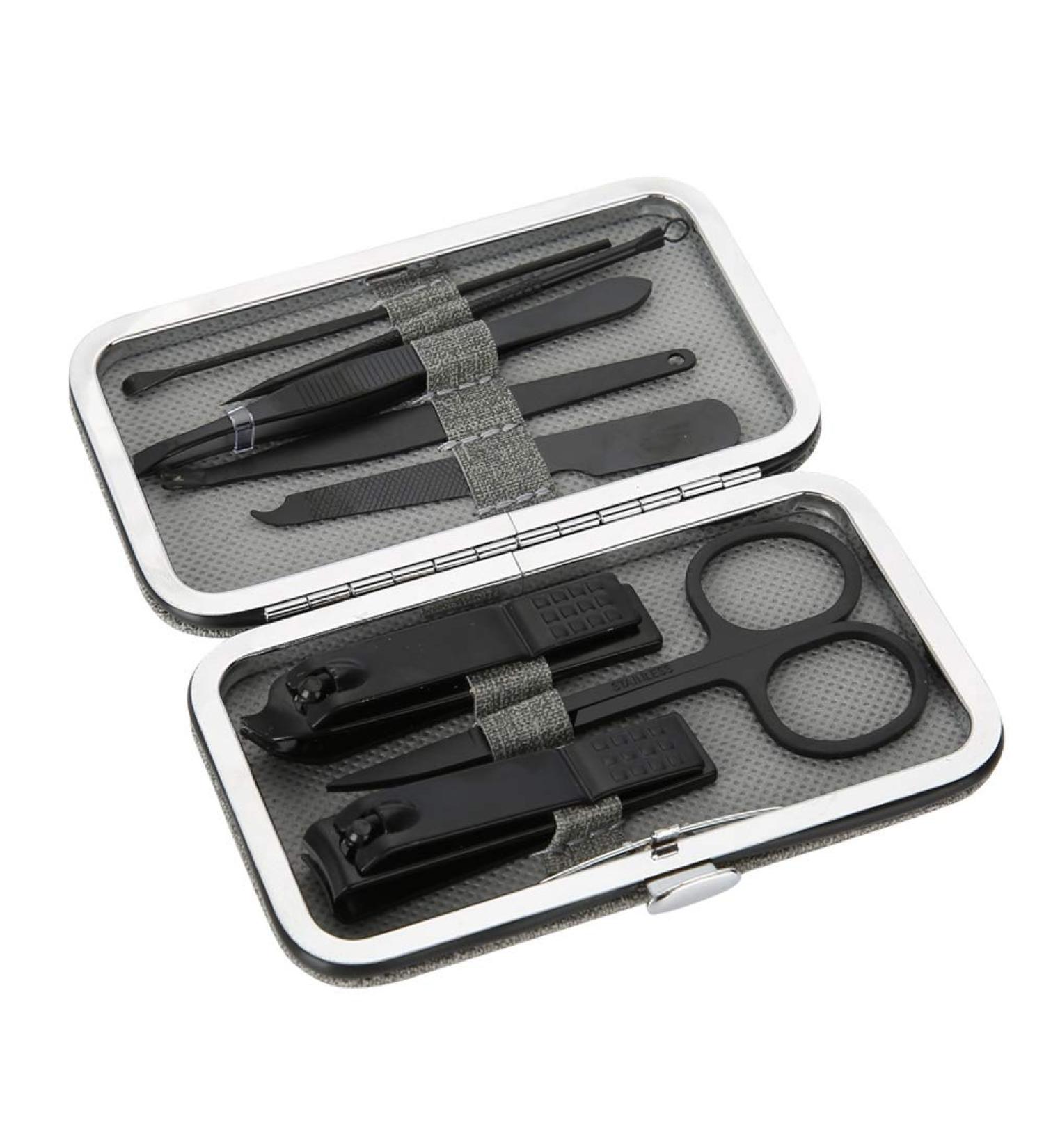 Nail Clipper Trimmer Set 8 in 1 Stainless Steel Nail Clippers Set Nail File Nail Manicure Kit (Classic Black) - Buy Online on GoSupps.com