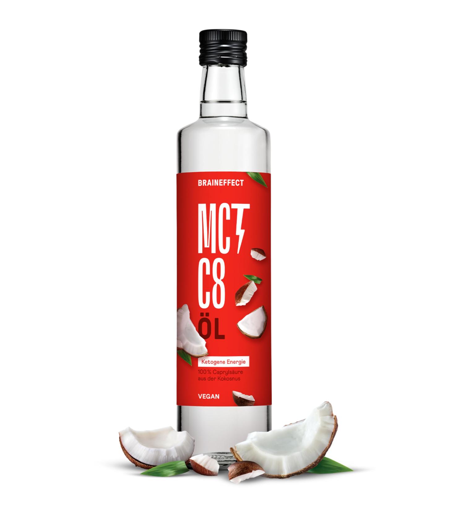 BRAINEFFECT Huile MCT 100% C8 - Qualit allemande - Huile C8 pure (sans C10) issue d'extrait de noix de coco de premi re qualit - 500 ml 500 ml (Lot de 1) - Buy Online on GoSupps.com