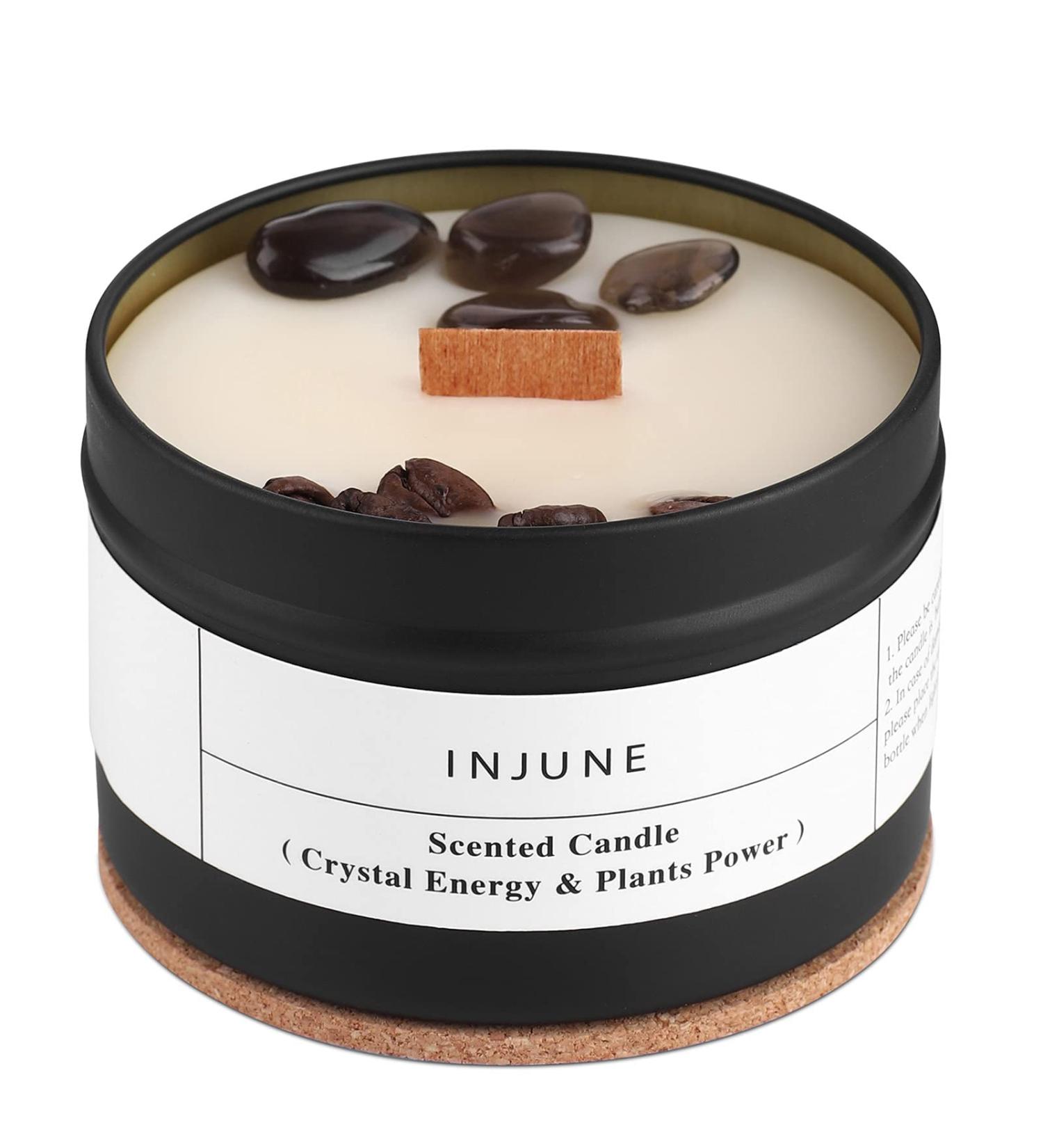 DNAMOFV Injune Coffee Fragrance Candle - Organic Soy 50-Hour Burn Perfect Father's Day Gift for Men & Women - Includes Obsidian & Coffee Beans 200g - Buy Online on GoSupps.com