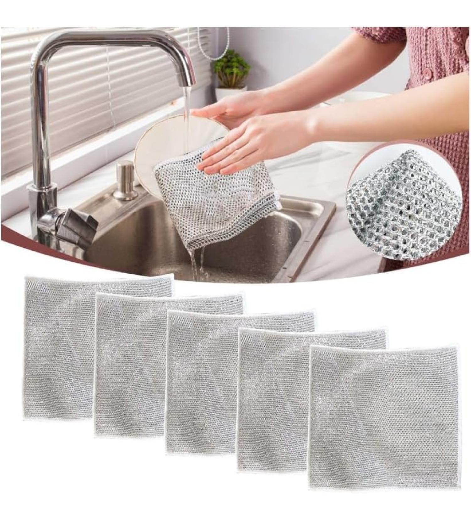 Plushzen Dish Cloths Plushzen Cleaning Cloth Zyluxa Power Scrub Cloth Steel Wire Dish Towel Multifunctional Non-Scratch Wire Dishcloth Multipurpose Wire Dishwashing Rags for Wet and Dry (5) - Buy Online on GoSupps.com