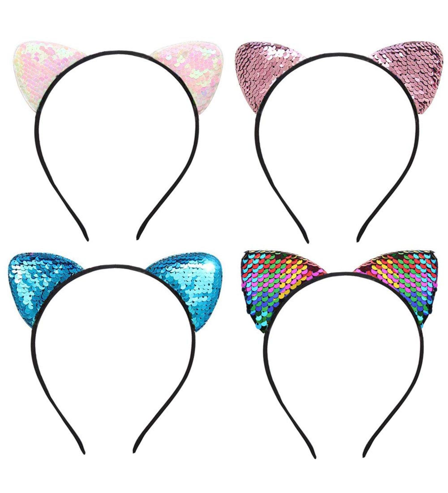 Yahemu Cat Ears Headband Set - Glitter Sequins Hair Accessories for Girls & Women | 4-Piece Party Decoration for Birthdays & Christmas - Buy Online on GoSupps.com