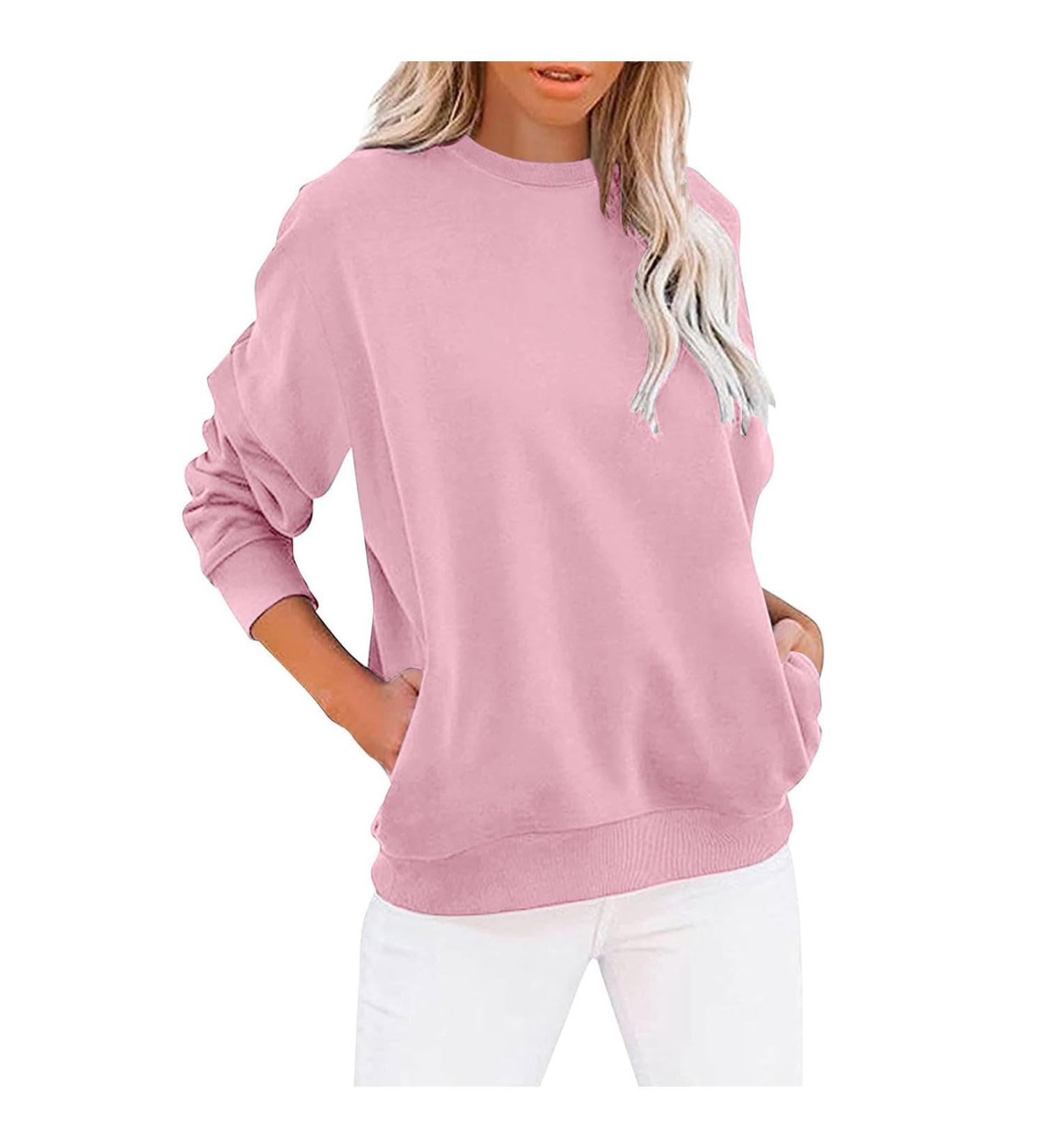 Yihaojia Women Long Sleeve Tops with Pockets Crewneck Lightweight Pullover Casual Tops Tunic Top Blouse with Pocket Pink#18 Medium - Buy Online on GoSupps.com