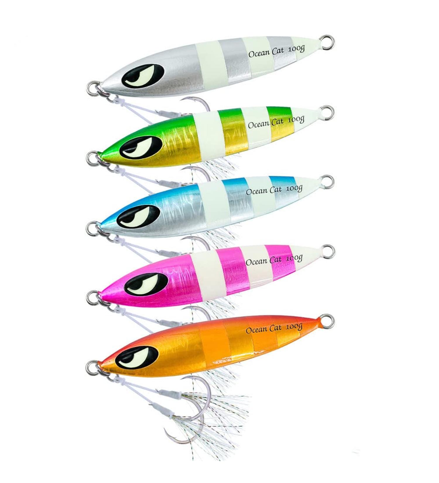 Ocean Cat Slow Fall Pitch Fishing Lure Set - 1PC Sinking Lead Metal Flat Jigs with Hooks | 100g | Ideal for Saltwater Jigging - Buy Online on GoSupps.com