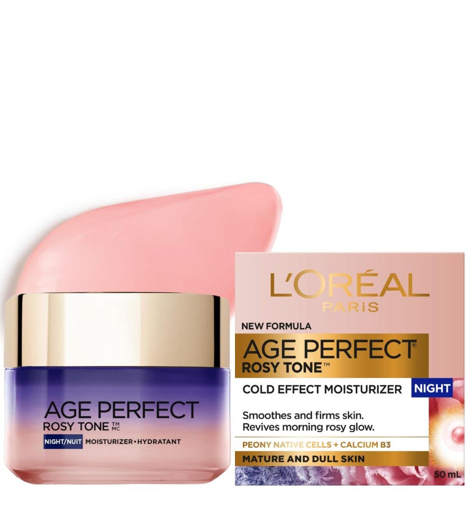 L'Oreal Paris Night Cold Effect Moisturizer Cream Age Perfect Rosy Tone with Imperial Peony Extract + Calcium B5 For Mature Skin Skincare 50 ml Night Cream 50ml - Buy Online on GoSupps.com