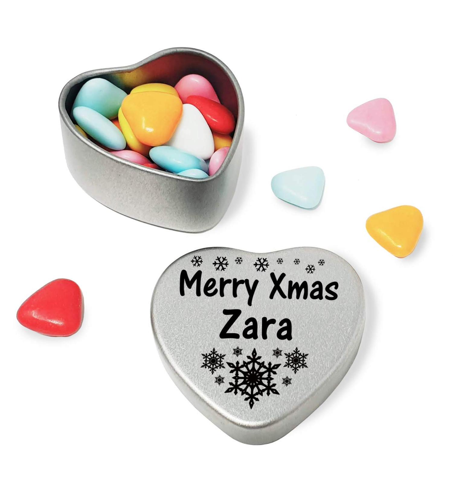 Gift In Can Merry Xmas Zara Heart Shaped Mini Tin Gift filled with mini coloured chocolates perfect christmas card alternative for Zara Fun Festive Snowflakes Design Snow Flakes - Buy Online on GoSupps.com
