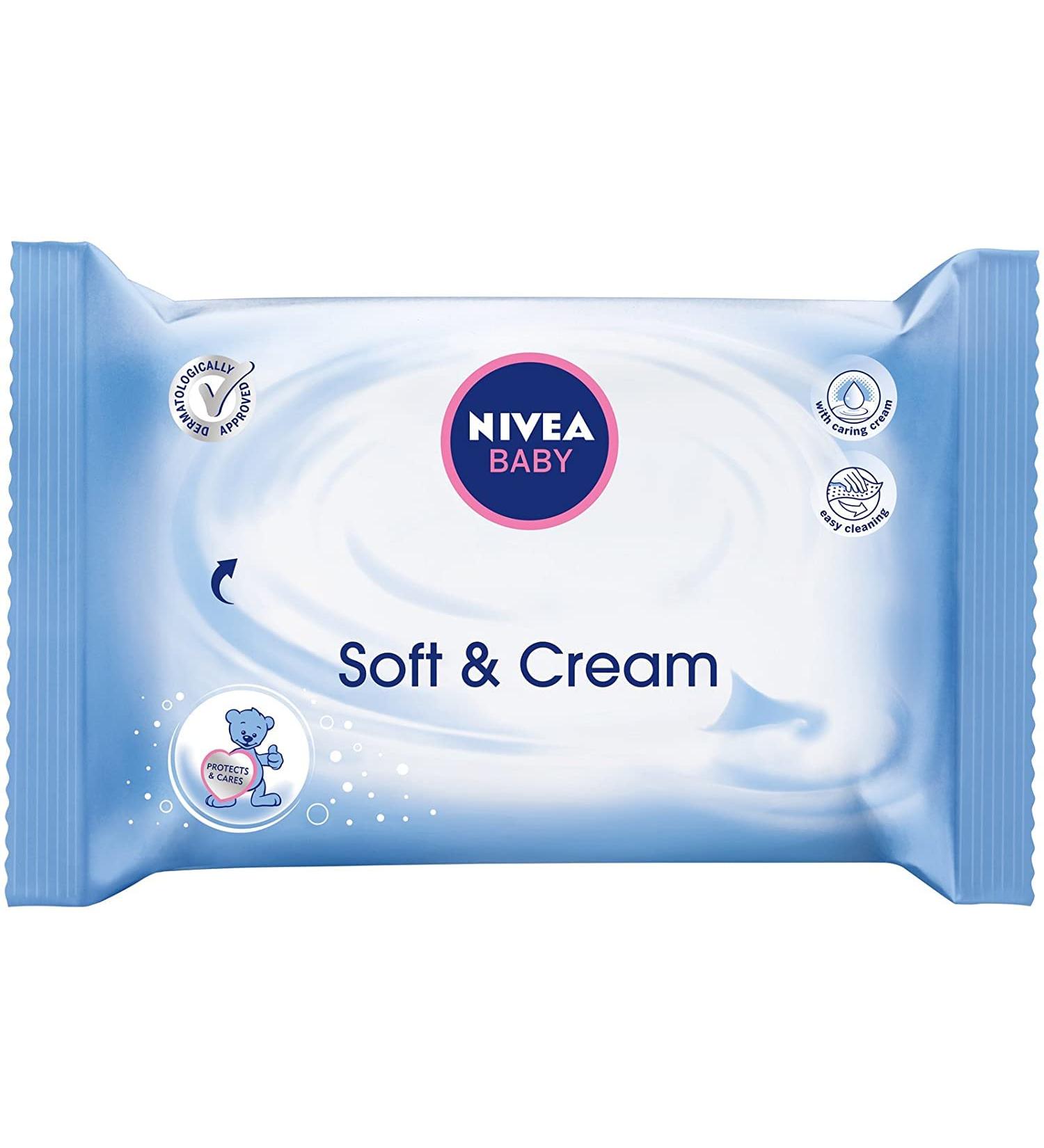 Nivea Baby Soft & Cream Wet Wipes - 63 Extra-Soft Cloths for Gentle Cleaning of Sensitive Baby Skin - Nourishing Moist Towels - International Shipping Available - Buy Online on GoSupps.com