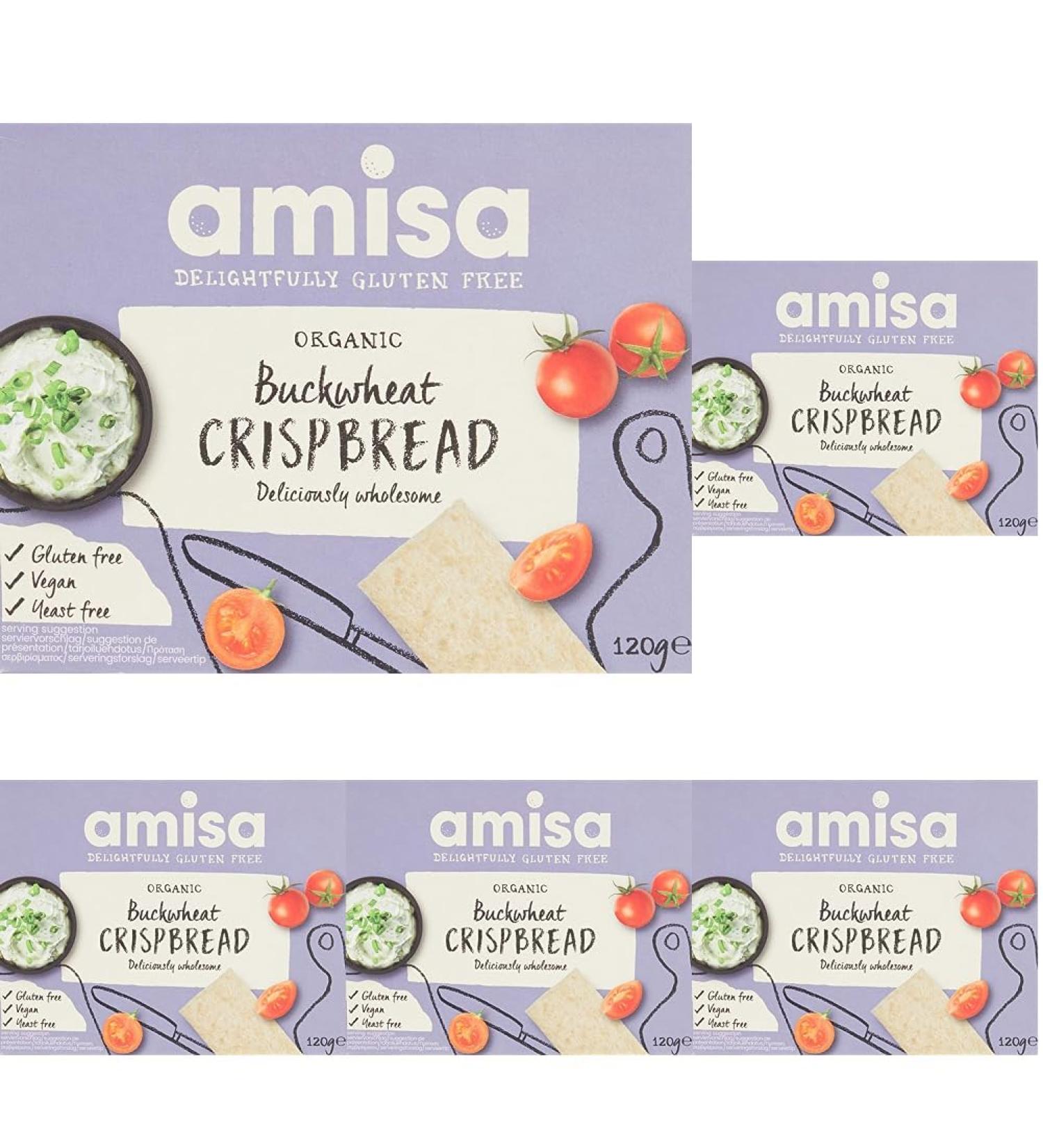 Amisa Organic Gluten Free Buckwheat Crispbread 120g - Low Carb & Healthy Snacks - Gluten Free Yeast Free & GMO Free - Vegan (Pack of 5) - Buy Online on GoSupps.com