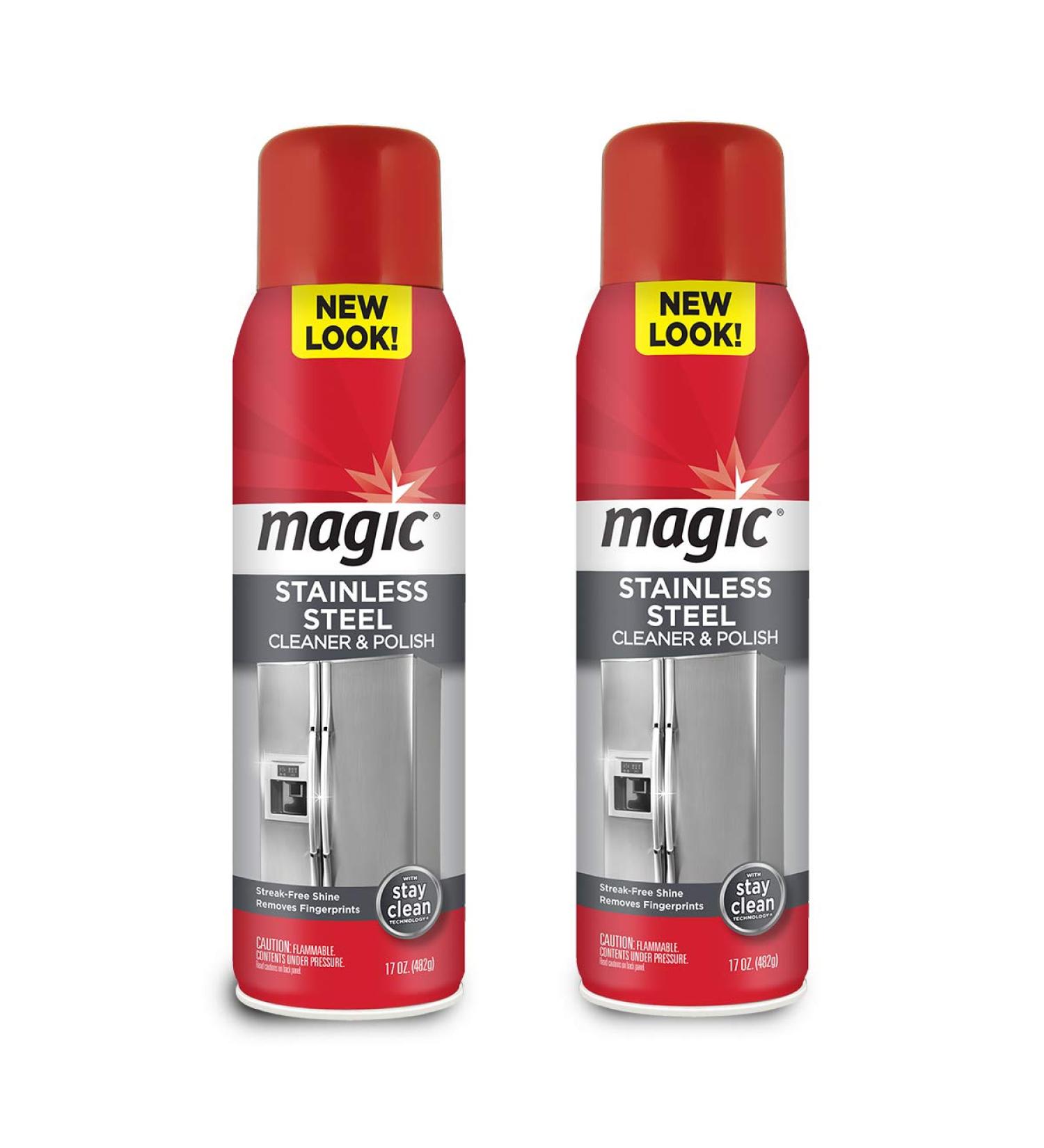 Magic Stainless Steel Cleaner Aerosol - 17 Ounce (2 Pack)- Removes Fingerprints Residue Water Marks and Grease from Appliances - Refrigerator Dishwasher Oven Grill 1.06 Pound (Pack of 2) - Buy Online on GoSupps.com