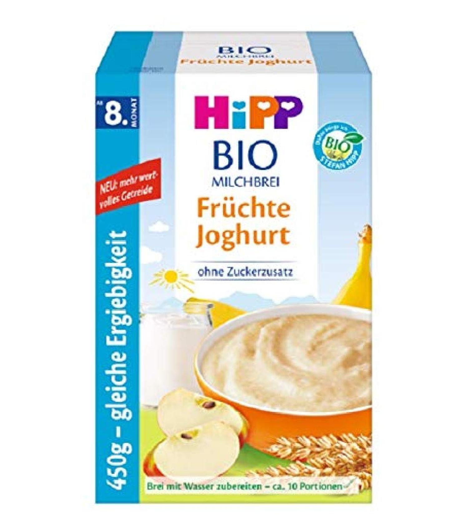 Hipp organic milk porridge without added sugar storage pack from 8 months fruit yoghurt pack of 4 (4 x 450 g) fruit yoghurt outlet