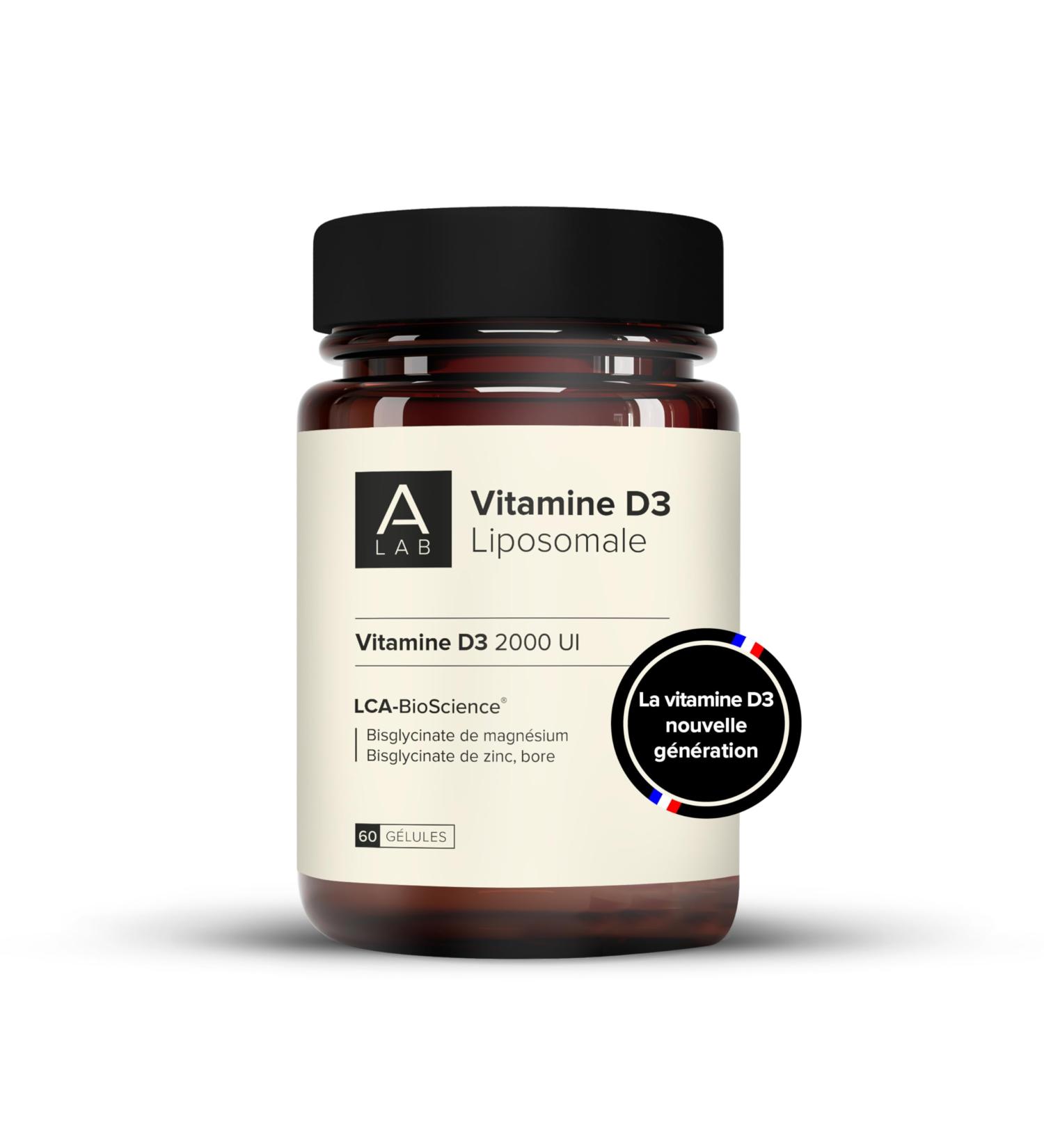 A-LAB Liposomal Vitamin D3 2000 IU - Enhanced Assimilation - Natural Defenses Immunity Muscular Supplement - 60 Capsules 60 Days Taken - Made in France - Buy Online on GoSupps.com