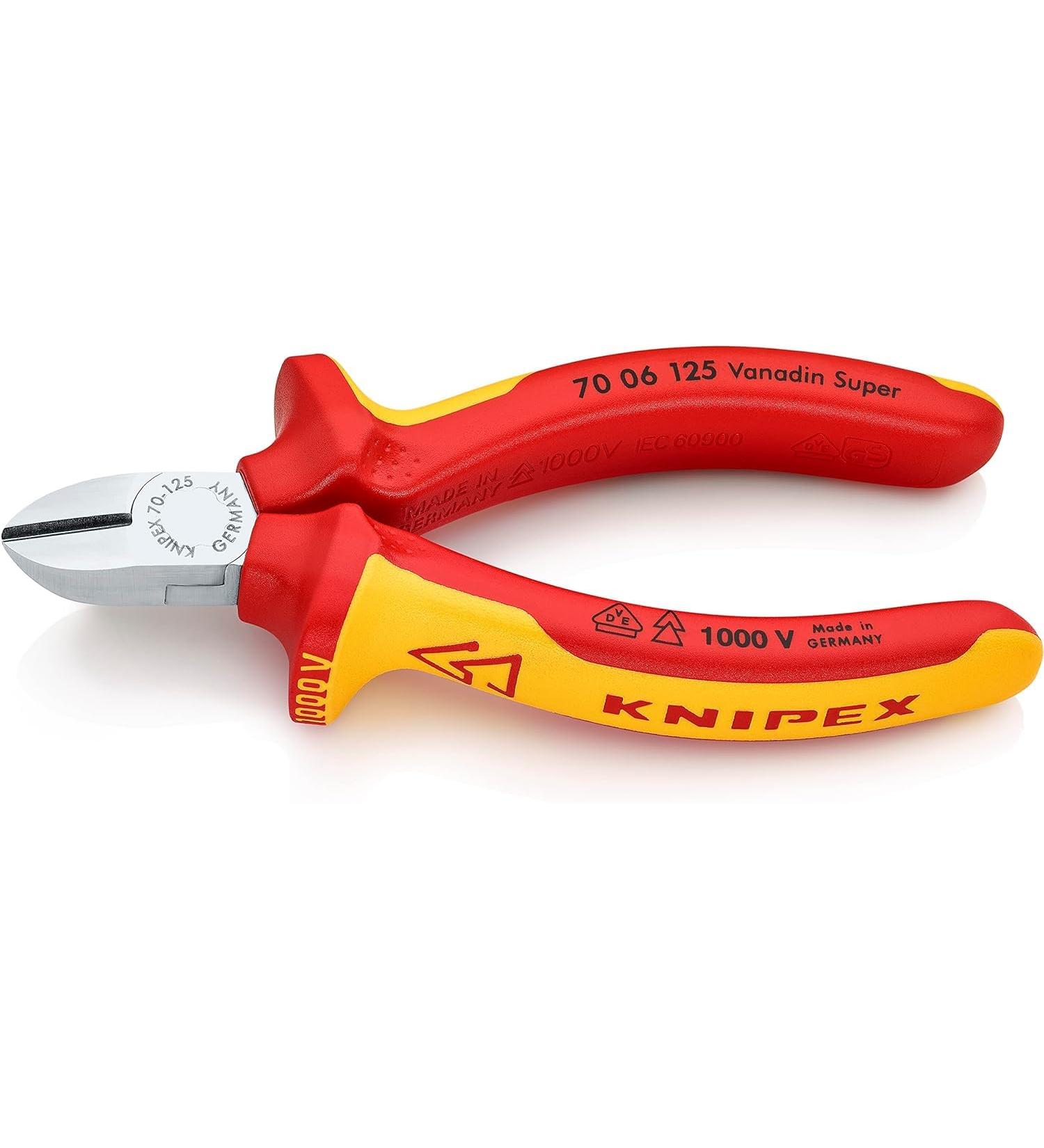 Knipex Diagonal Cutter chrome-plated insulated with multi-component grips VDE-tested 125 mm 70 06 125 Multi-component Grips Yellow/Red 1000 V 125 mm chrome-plated standard packaging - Buy Online on GoSupps.com