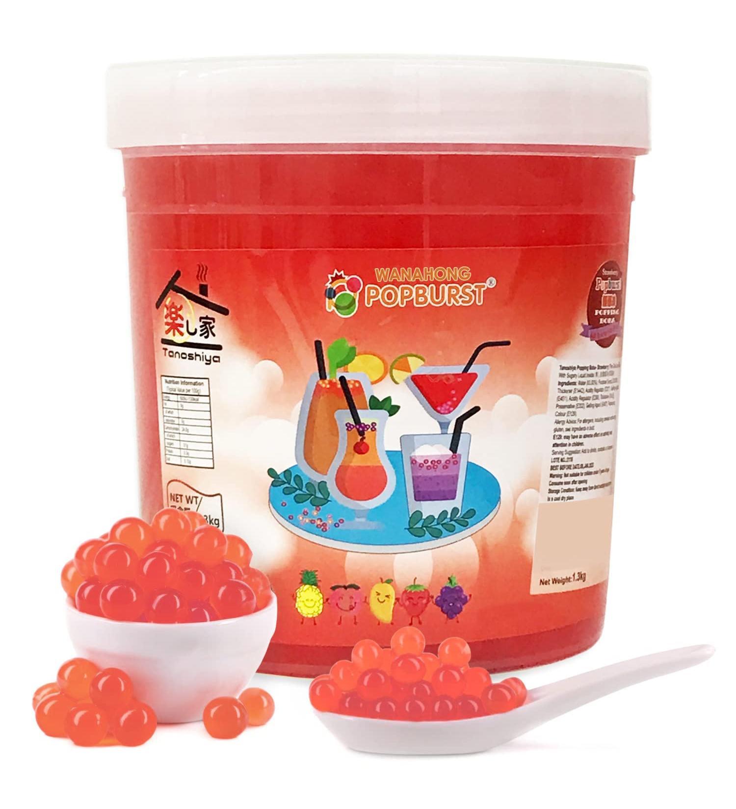 WaNaHong Strawberry Popping Boba Pearl 1.3 KG - Dessert & Cocktail Toppings - Buy Online on GoSupps.com