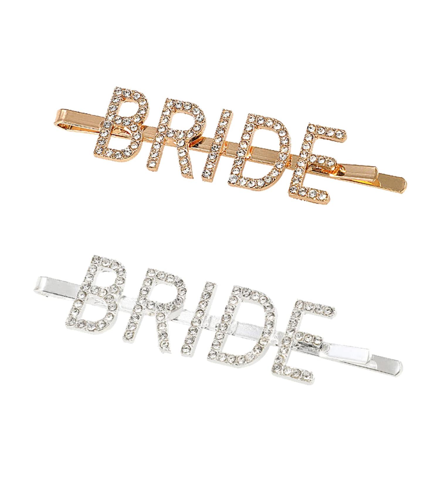 Bride Hair Clips - 2 Pcs Gold & Silver Rhinestone Letter Bobby Pins - Buy Online on GoSupps.com
