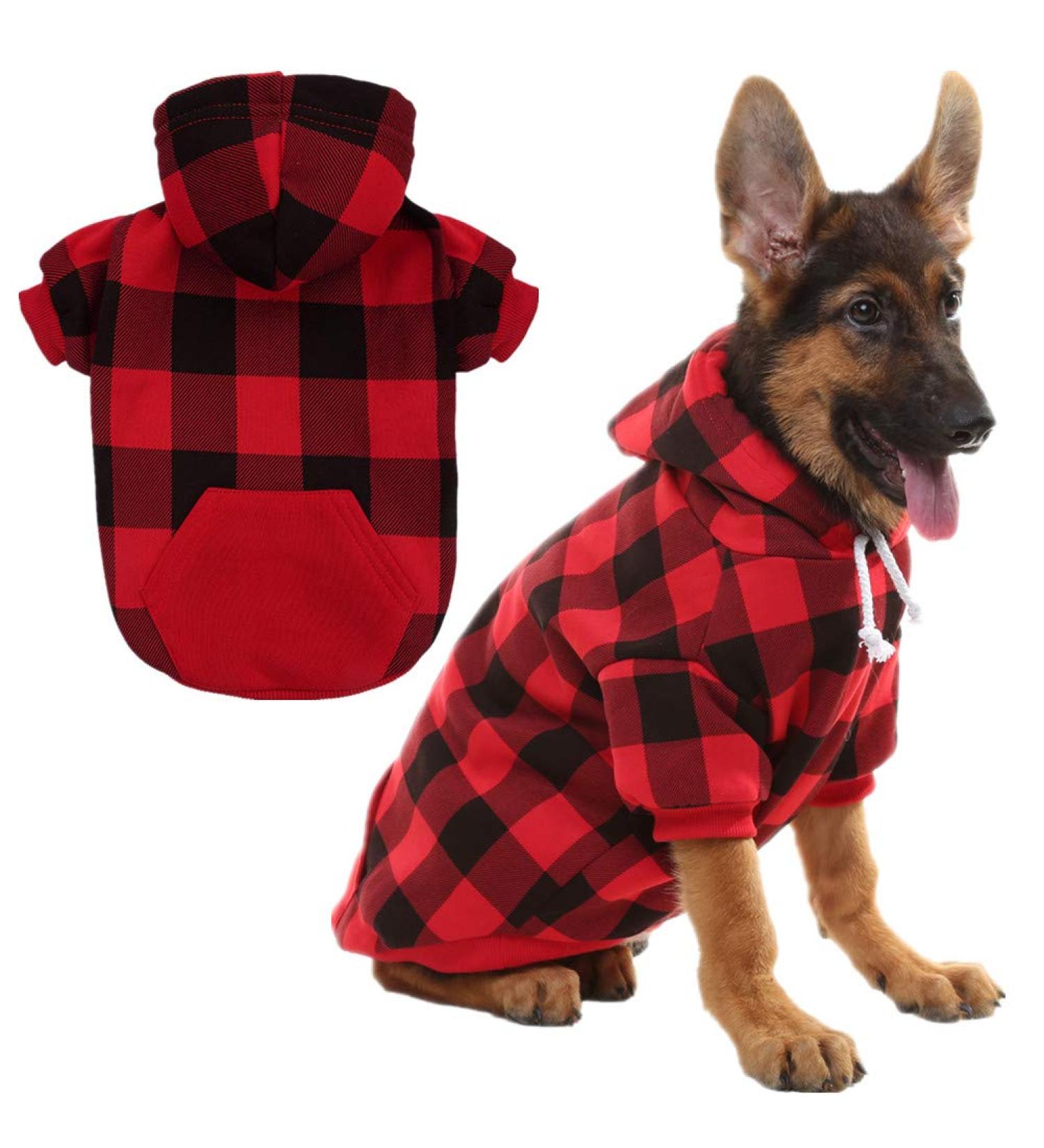 Plaid Dog Hoodie Pet Clothes Sweater with Hat - X-Large Red - Buy Online on GoSupps.com