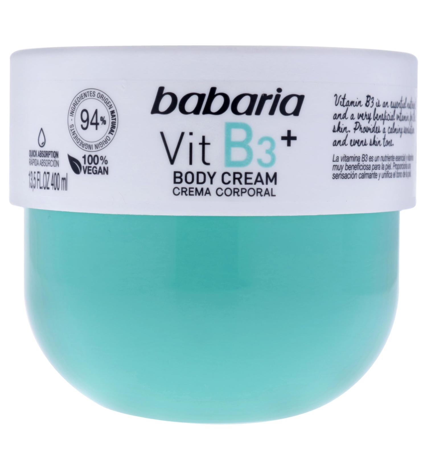 Babaria Vit B3+ Body Cream 24 Hour Hydration Sensitive and Atopic Skin Essential Nourishment 13.5 FL. OZ