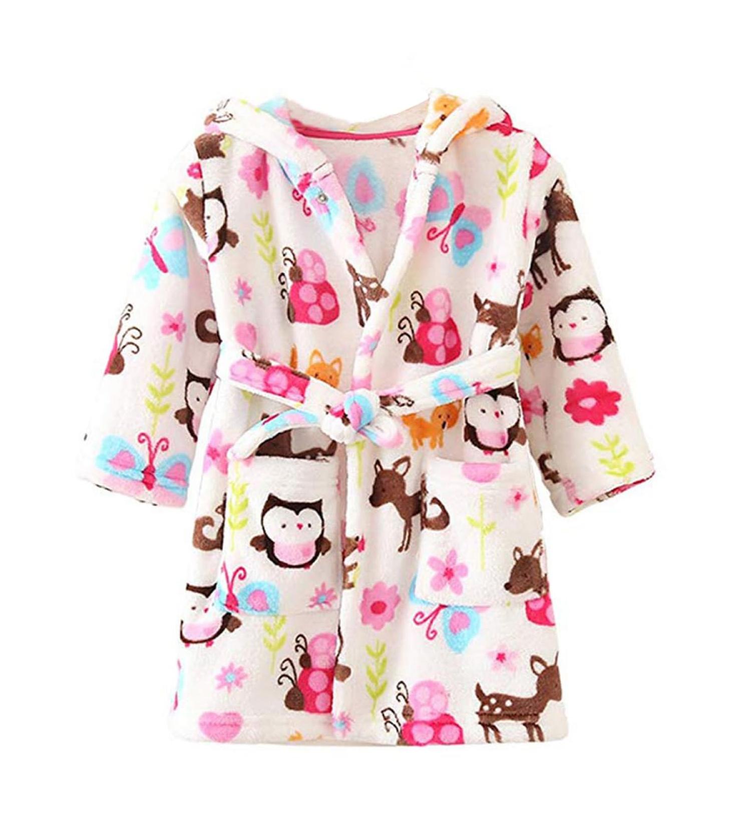 JZLPIN Unisex Baby Hooded Bathrobe | Flannel Pajamas for Boys & Girls 5-6 Years | Cute Owl Design - Buy Online on GoSupps.com