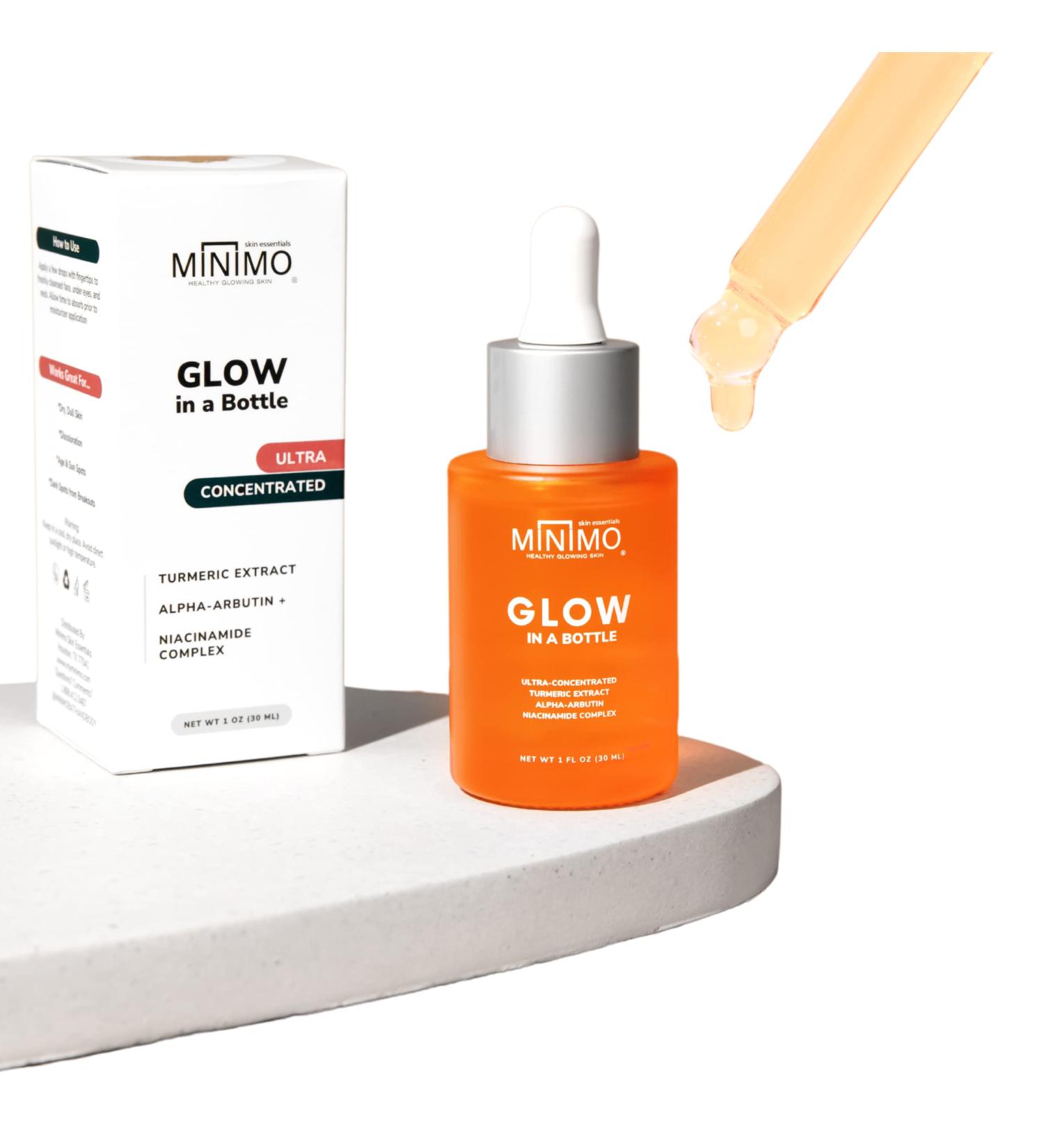 Minimo Glow in a Bottle: Natural Turmeric Dark Spot Remover Serum | Brighten Skin | Fragrance-Free | 1 Fl. Oz Travel Size - Buy Online on GoSupps.com