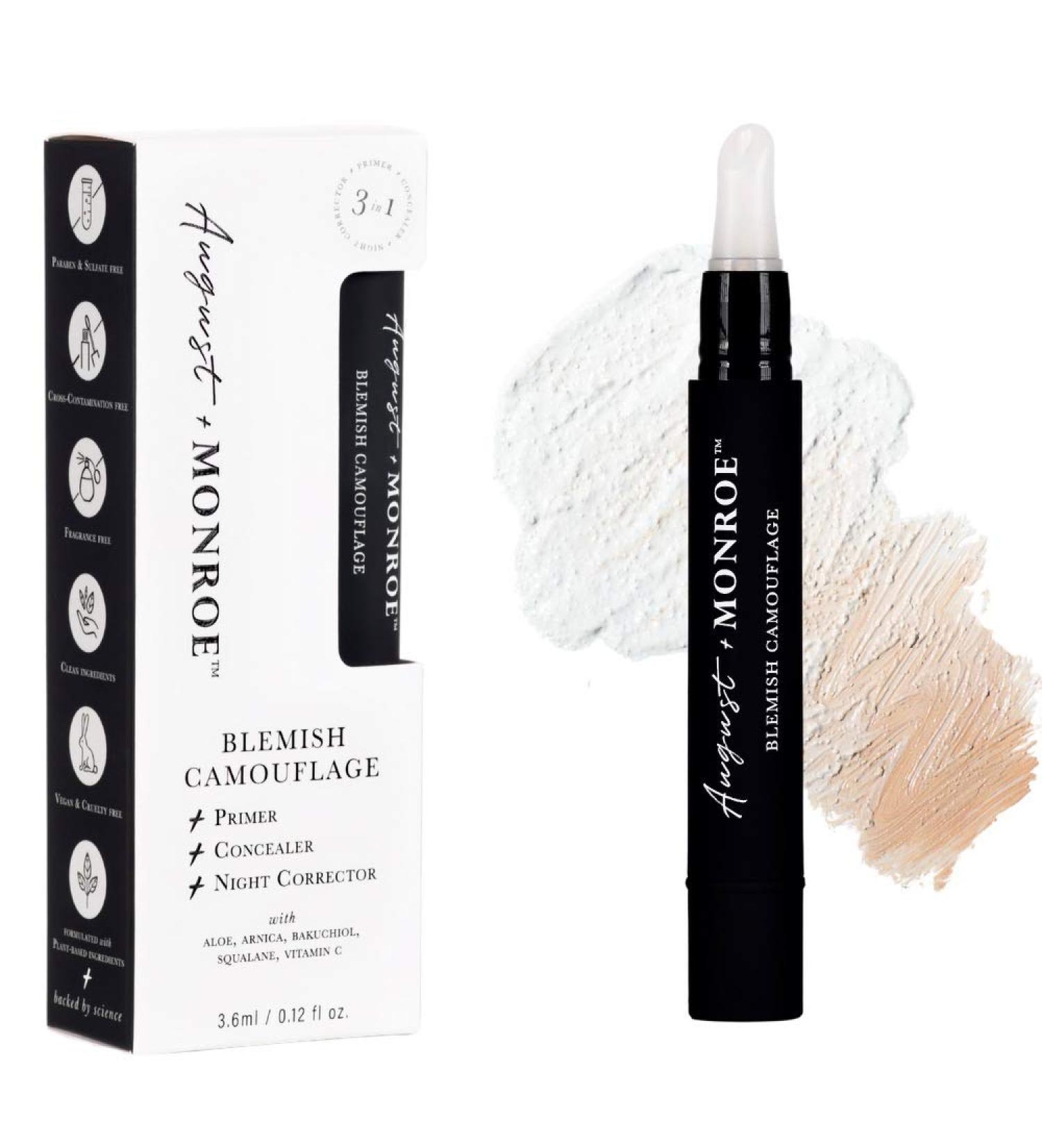 August+Monroe 3-in-1 Blemish Camouflage Pen with Salicylic Acid - Conceal, Heal Breakouts, Vegan, 20+ Shades - Pimple Spot Treatment Stick, Face Primer (3-6 Month Supply) - Buy Online on GoSupps.com
