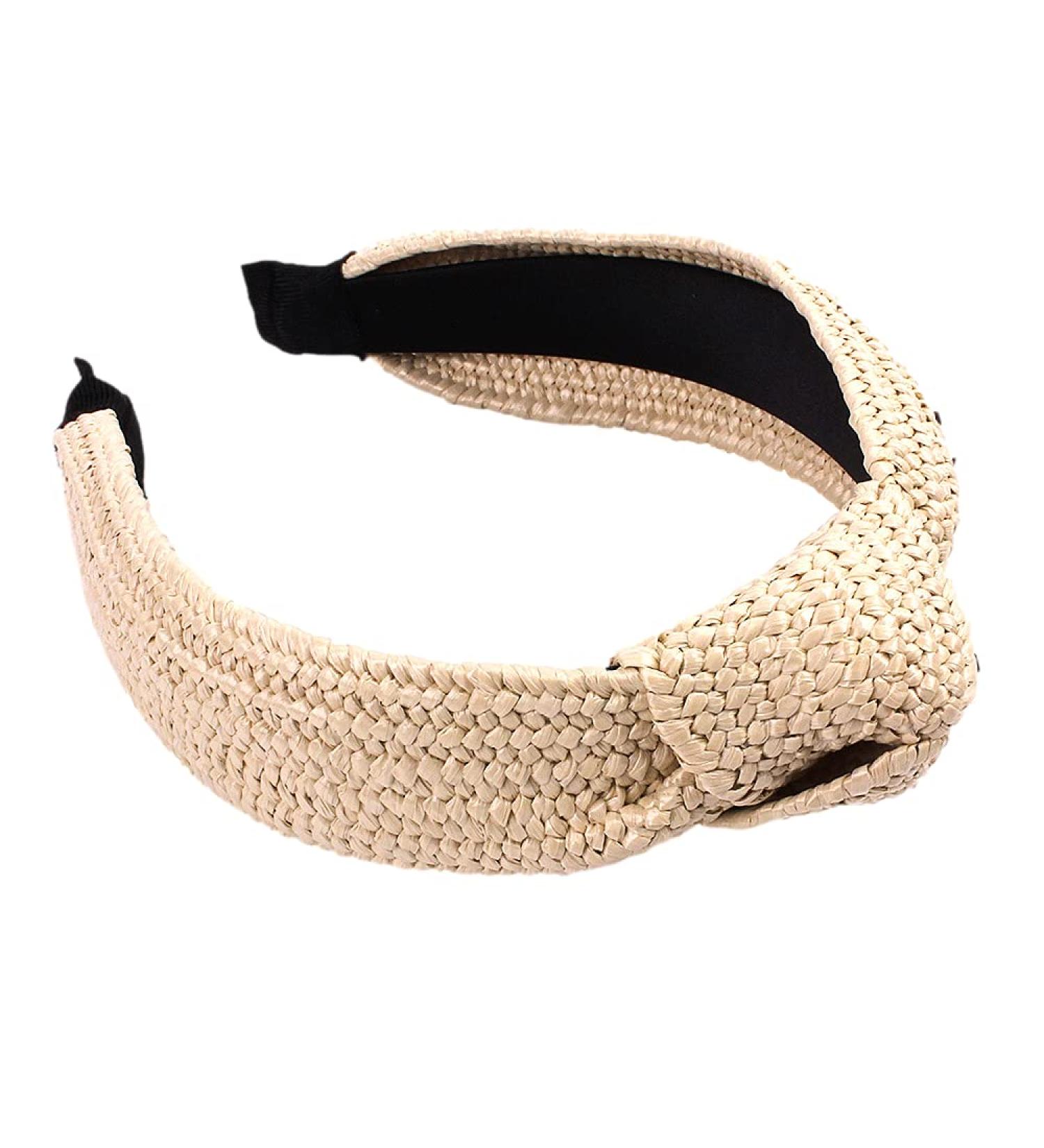 Women's Beige Knotted Turban Headband - Boho Twist Style - Wide Top Knot Hairband for Girls - Buy Online on GoSupps.com