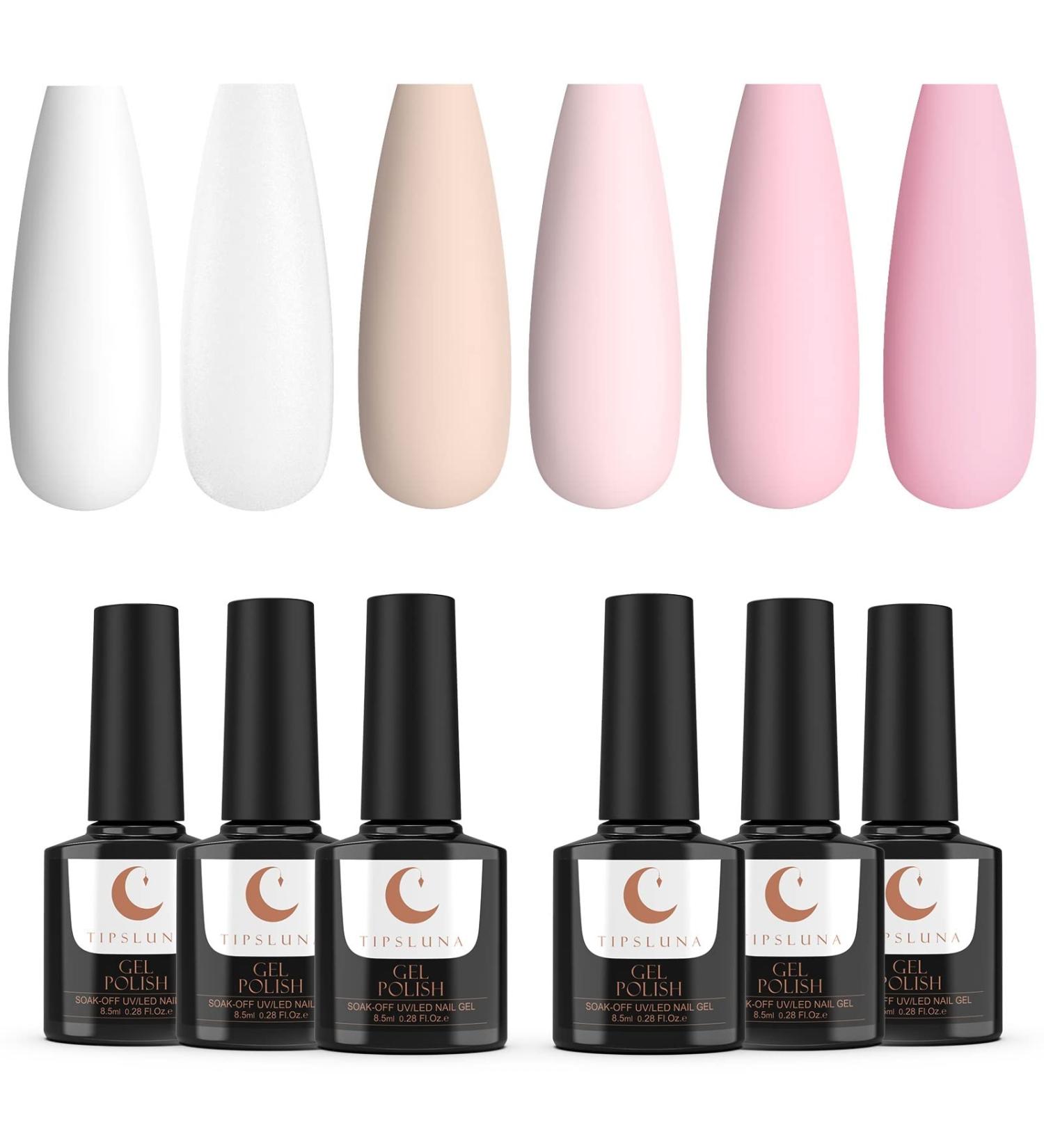 TipsLuna Gel Polish 6 Colors Kit for French Manicure - White, Beige, Pink Glitter | Christmas & New Year Gel Nail Kit - UV LED Soak Off Polishes - Buy Online on GoSupps.com