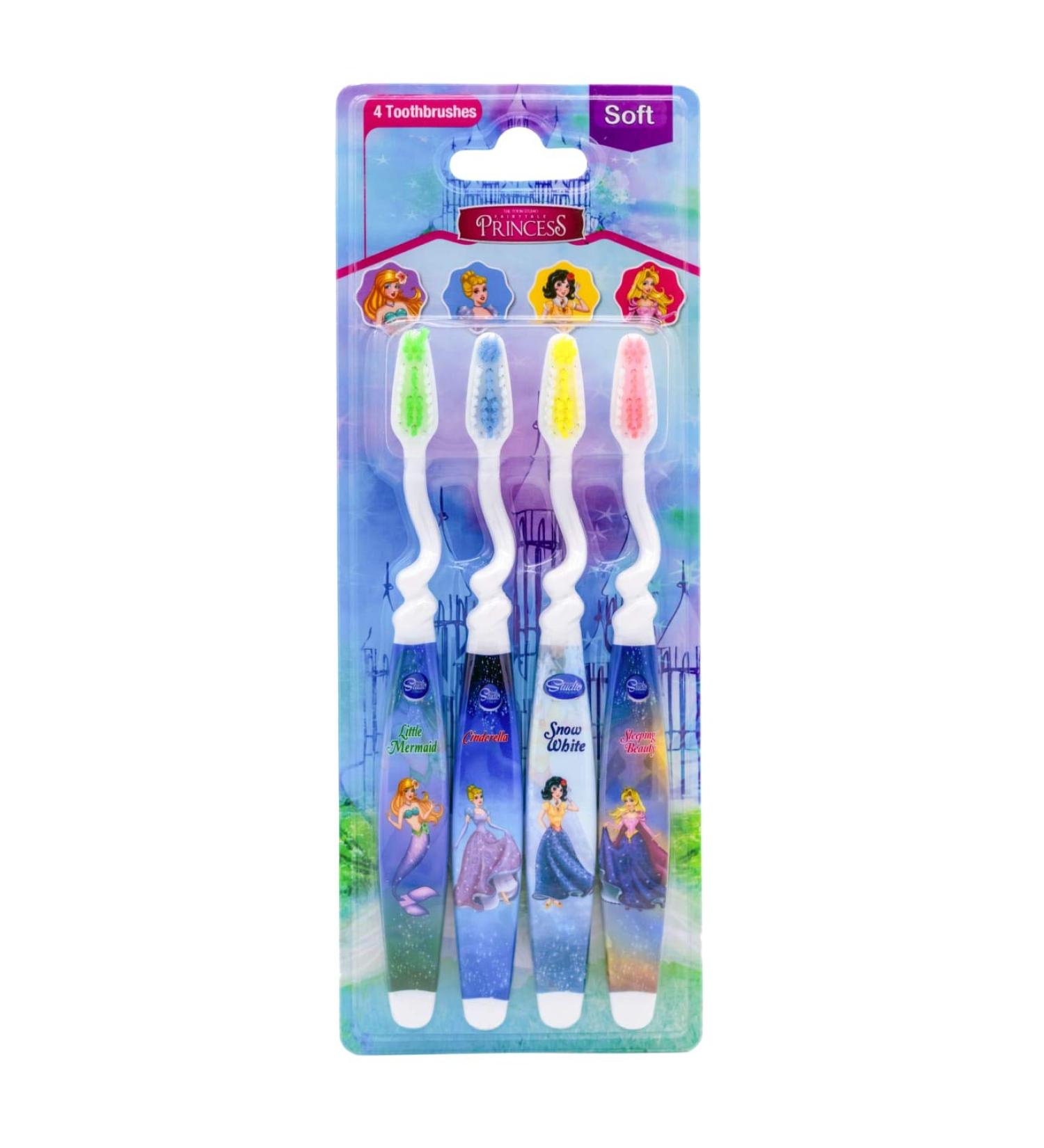 The Toon Studio Princess 4-Count Kids Toothbrush, Soft, Princess Little Mermaid, Cinderella, Snow White, Sleeping Beauty