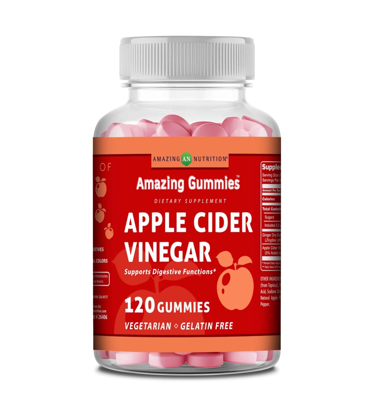 Amazing Formulas Apple Cider Vinegar 120 Gummies Supplement - Apple Flavor, Gelatin Free, Non-GMO, Gluten Free | 60 Servings - Buy Online on GoSupps.com