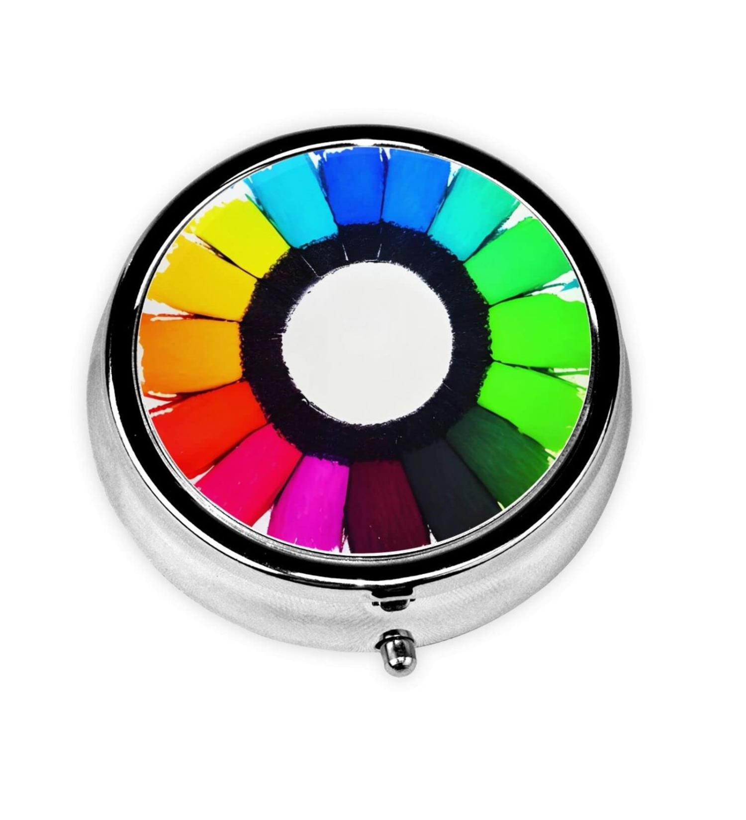 Shop Colored Crayon Circles Round Pill Box - 3 Compartment Portable Organizer for Travel & Purse - Buy Online on GoSupps.com