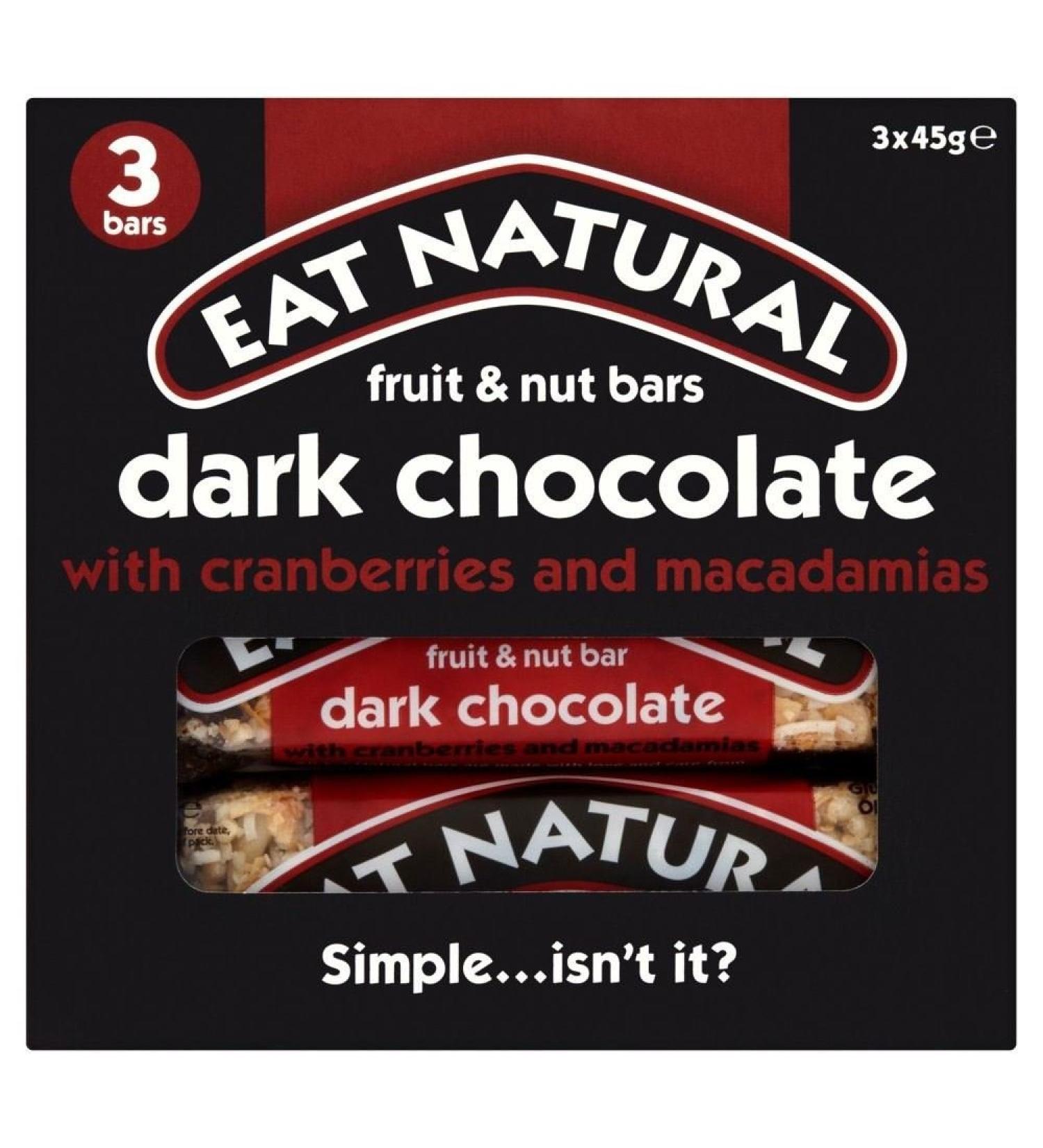 Manger du chocolat noir naturel avec canneberges et noix de macadamia Bars (3x45g) - Paquet de 6