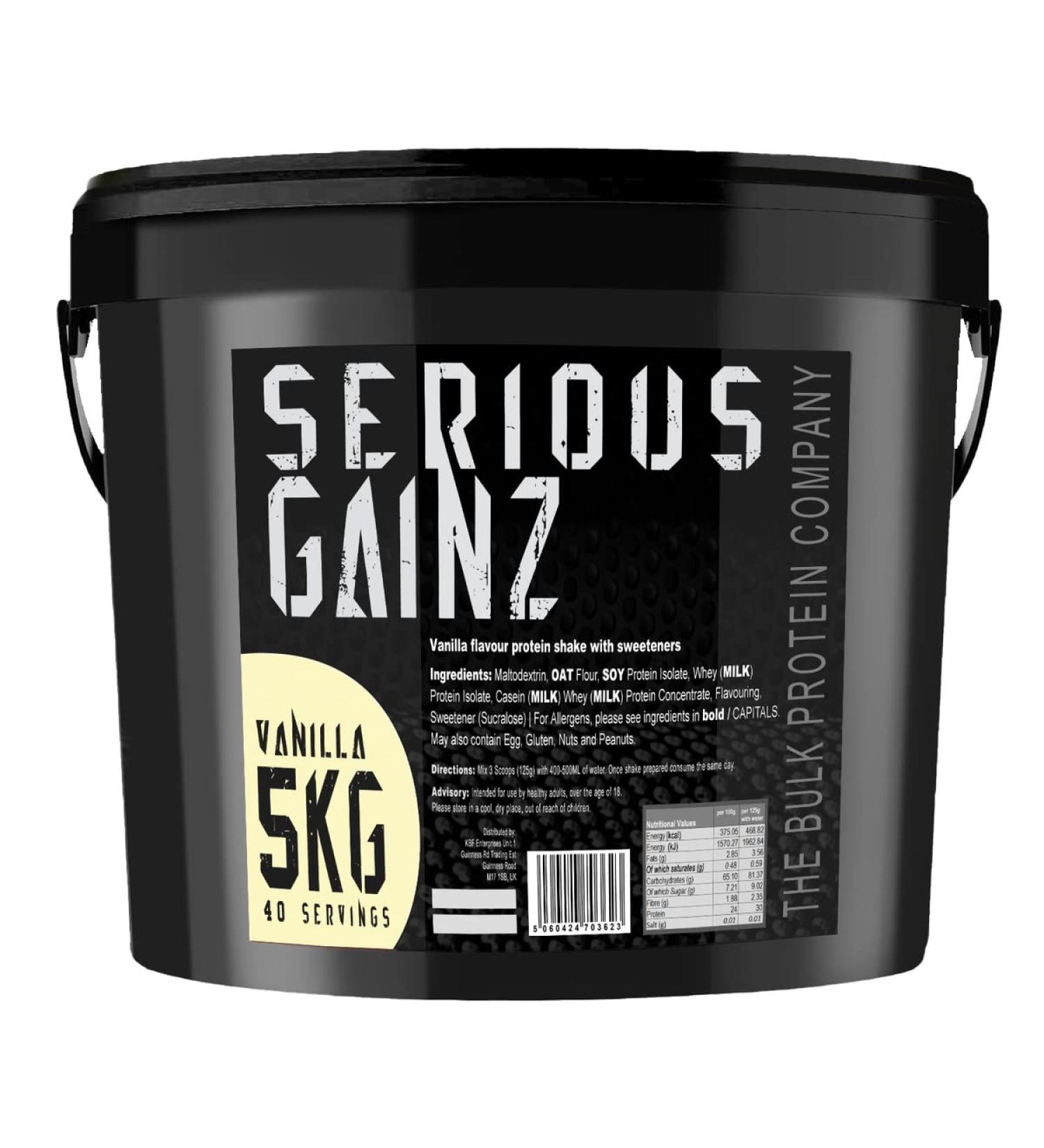 The Bulk Protein Company Serious Gainz Vanilla 5kg - Whey Protein Mass Gainer - 30g Protein Powder - Buy Online on GoSupps.com