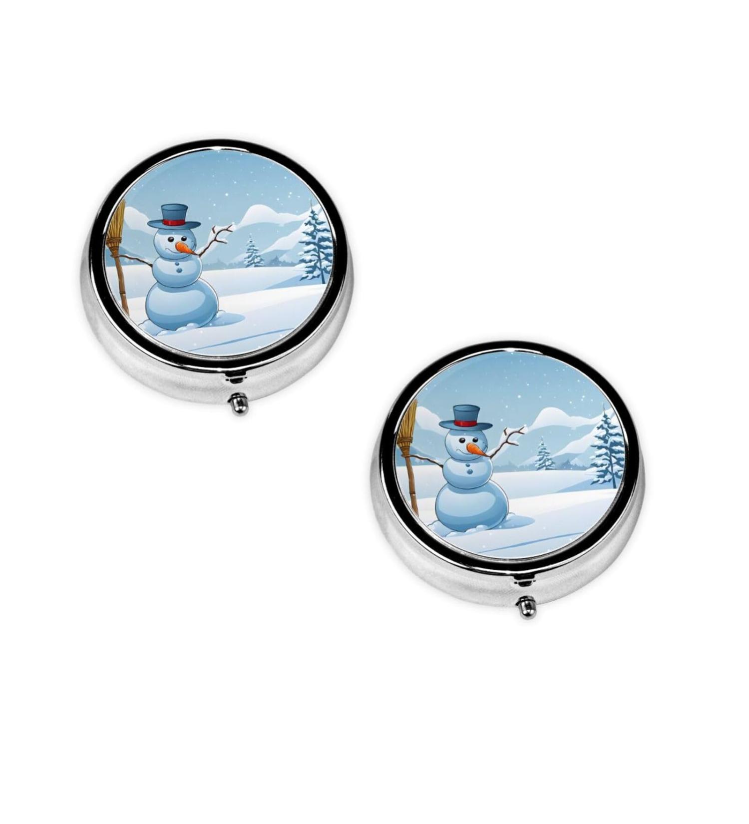 Merry Christmas Printed Mini Round Pill Box | 3 Compartment Portable Organizer for Travel Home & Office - Buy Online on GoSupps.com