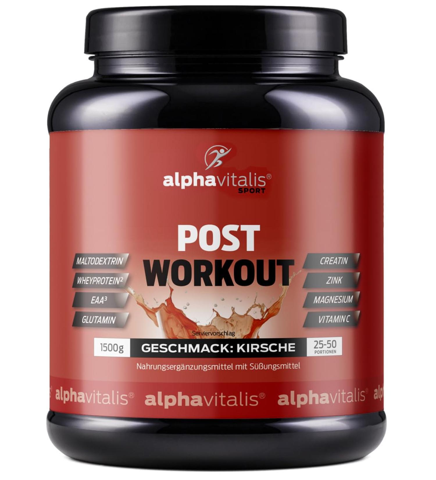 Post Workout Shake 1500g - Cherry Flavor with Maltodextrin Whey Protein EAA Creatine L-Glutamine & Magnesium - Made in Germany - Boost Recovery & Performance - Buy Online on GoSupps.com