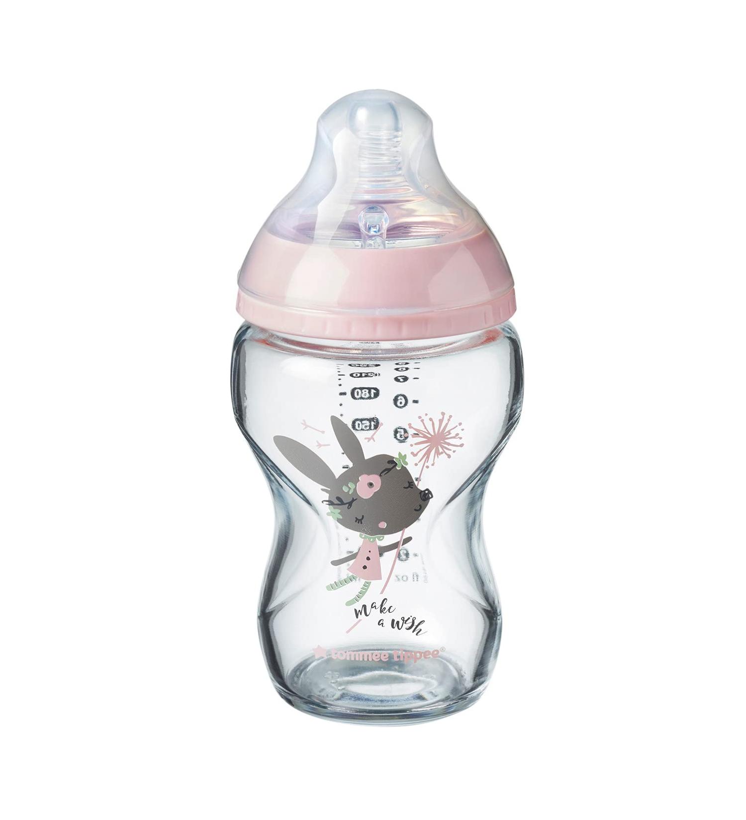 Tommee Tippee Closer to Nature Glass Baby Bottle - 250ml Slow Flow Breast-Like Teat with Anti-Colic Valve Colors May Vary - Buy Online Internationally - Buy Online on GoSupps.com