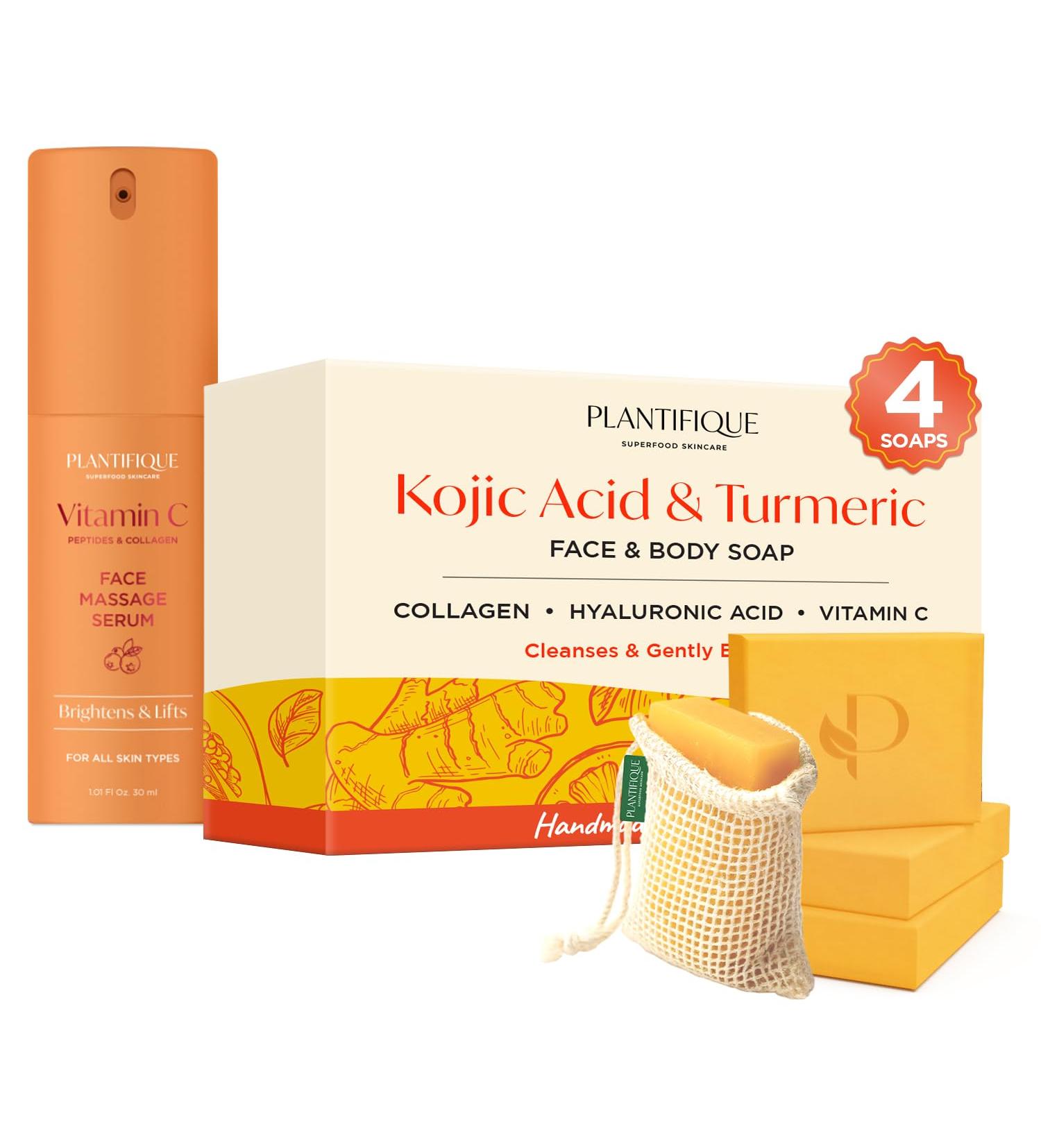 PLANTIFIQUE Korean Vitamin C Face Massage Serum and Kojic Acid Soap for Hyperpigmentation 320g - Buy Online on GoSupps.com