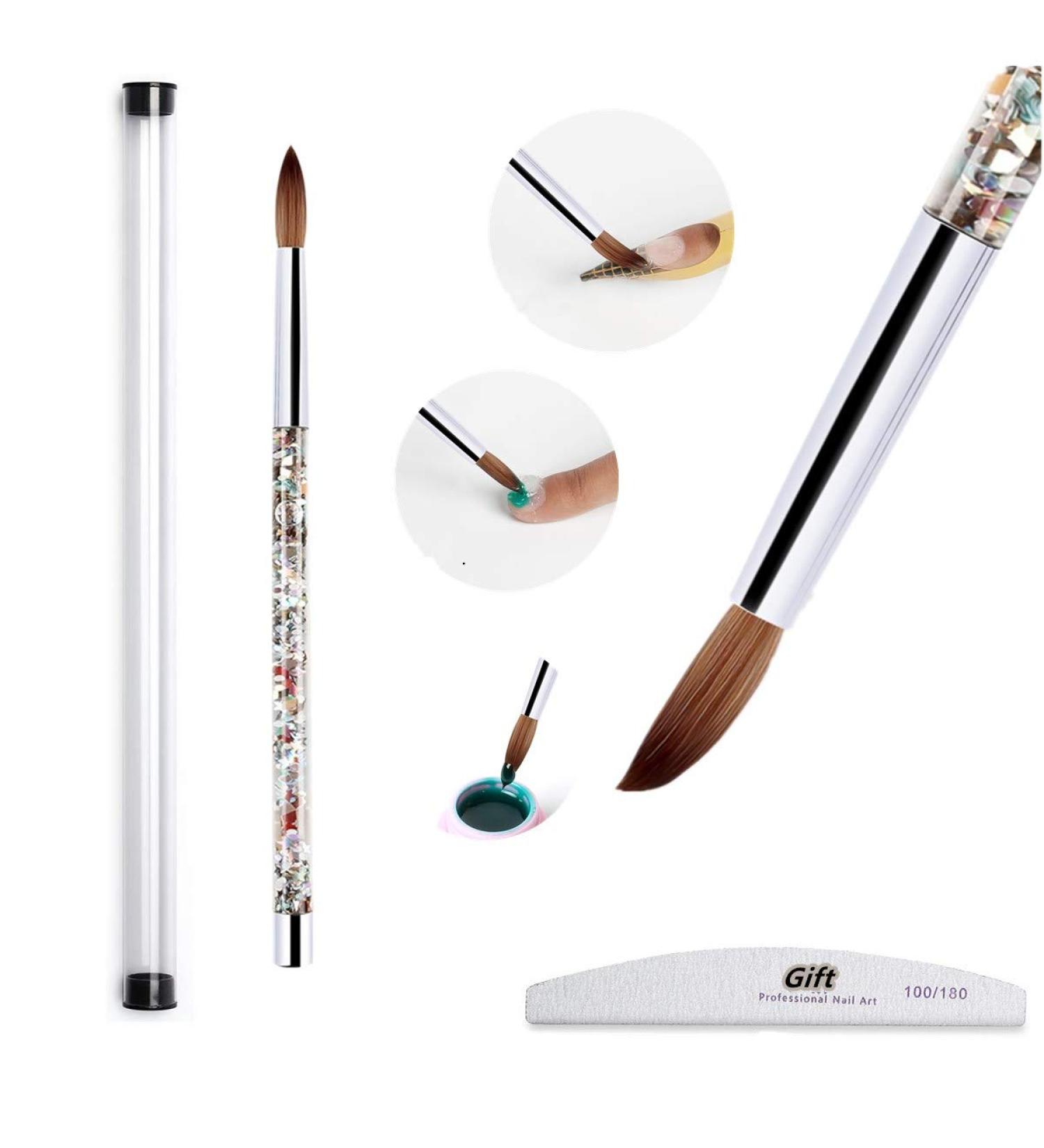 100% Kolinsky Sable Nail Brush - Round Acrylic Nail Art Tool for Perfect Gel Manicures | Liquid Glitter Handle (12#) - Buy Online on GoSupps.com