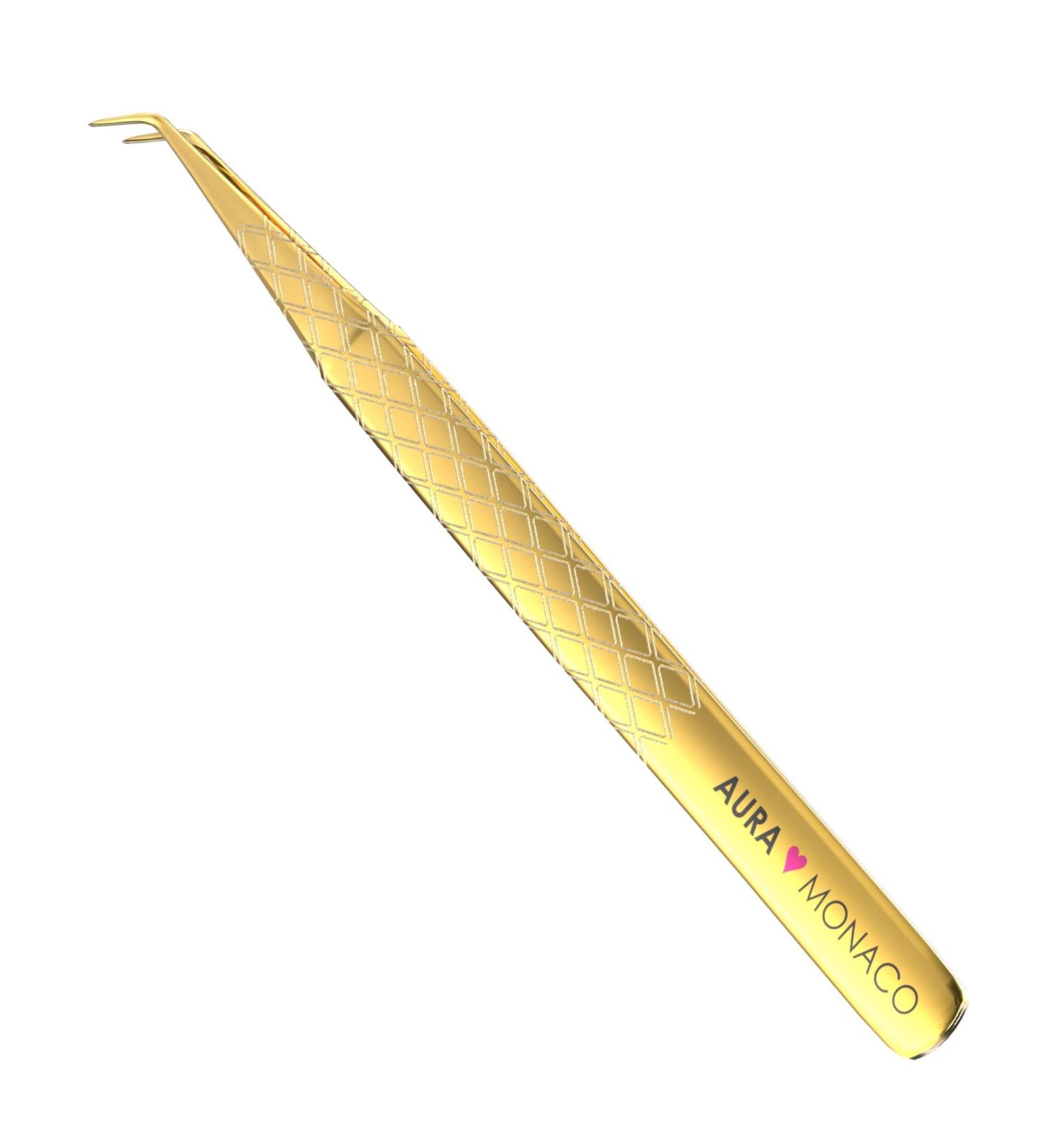 Aura monaco eyelash tweezers ciolea for eyelash extensions professional premium volume eyelashes tweezers curved tip professionally precise precise